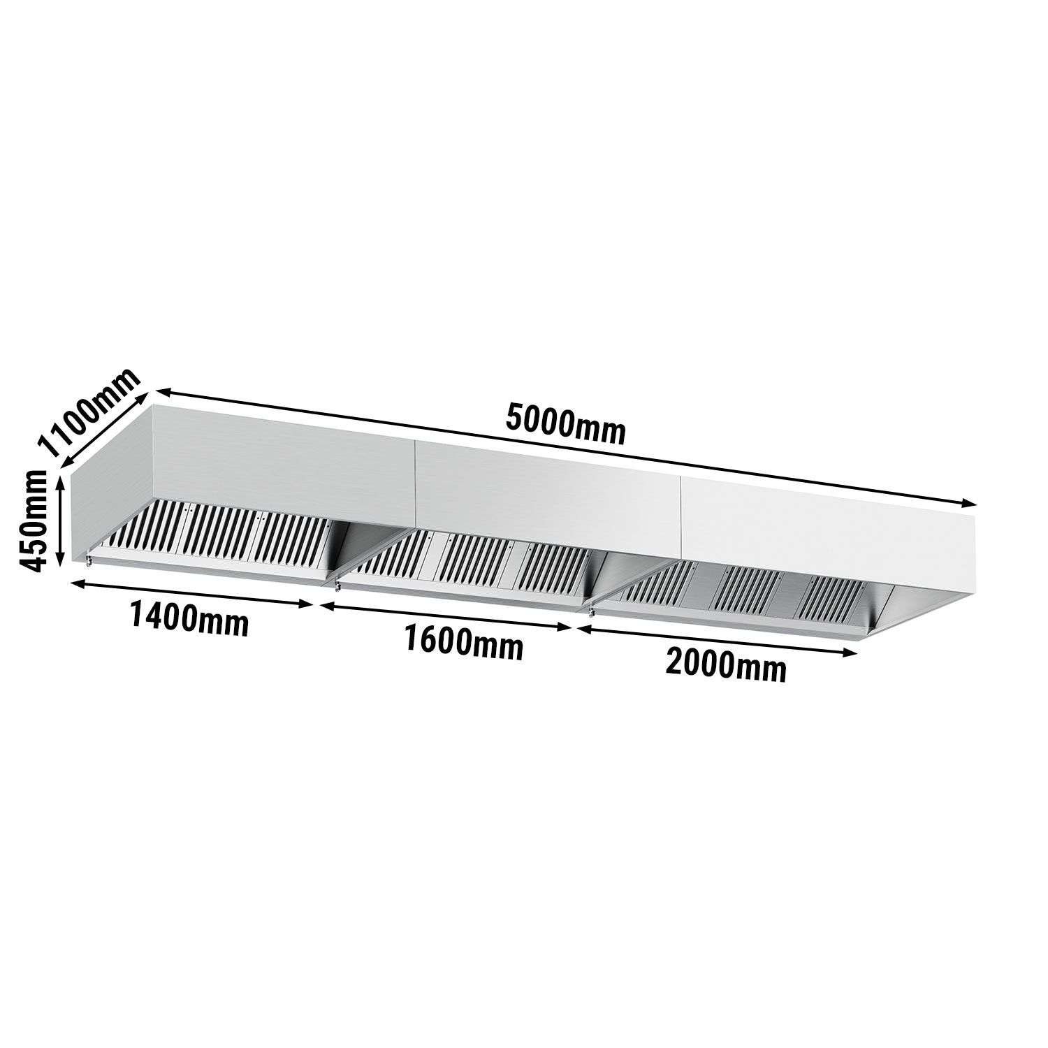 Skříňová digestoř - 5000 mm - S filtrem a svítidlem