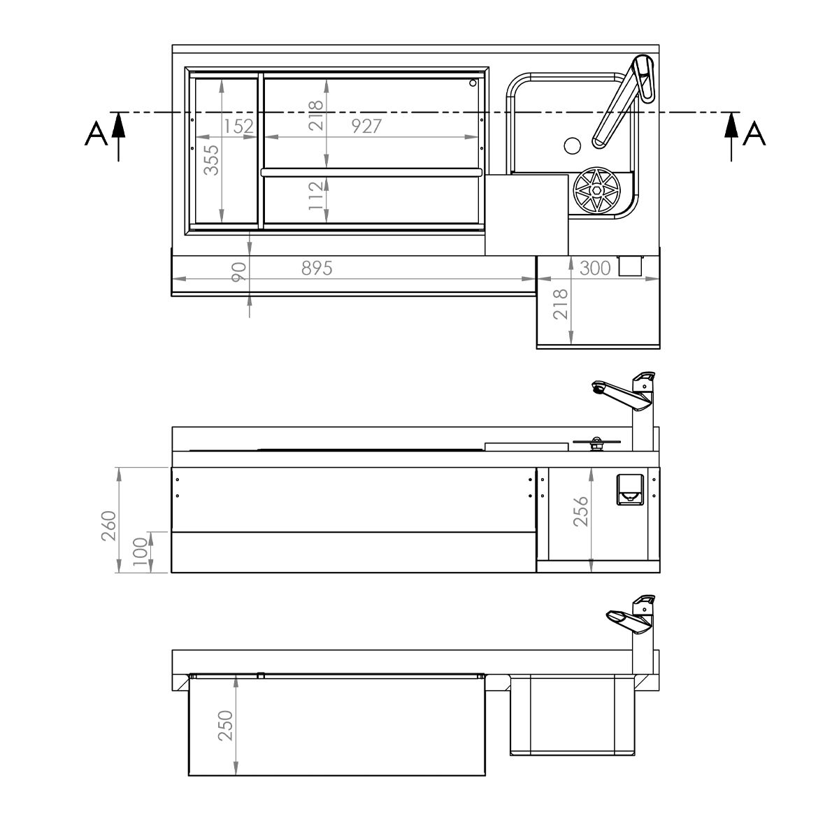 Bar-Cocktail-Getränkekühltisch - 1600mm - 235 Liter - 3 Türen, Ablagen & 230V Steckdose - Für UK