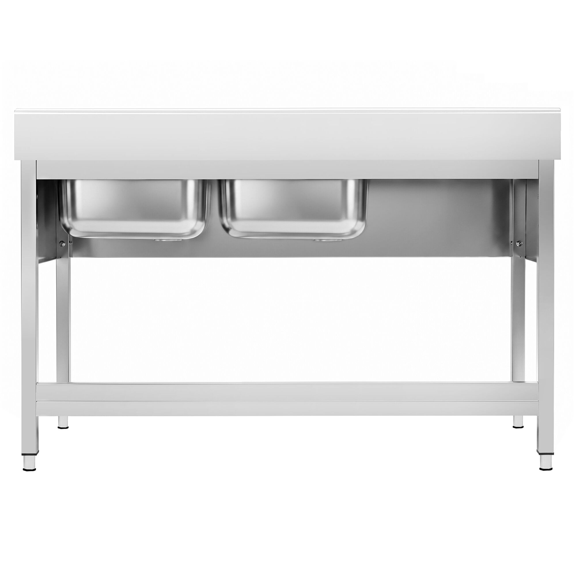 Stainless Steel Commercial Sink Unit PREMIUM - 1400x600mm - with Double Bowl Right-hand - with Undershelf - with Upstand
