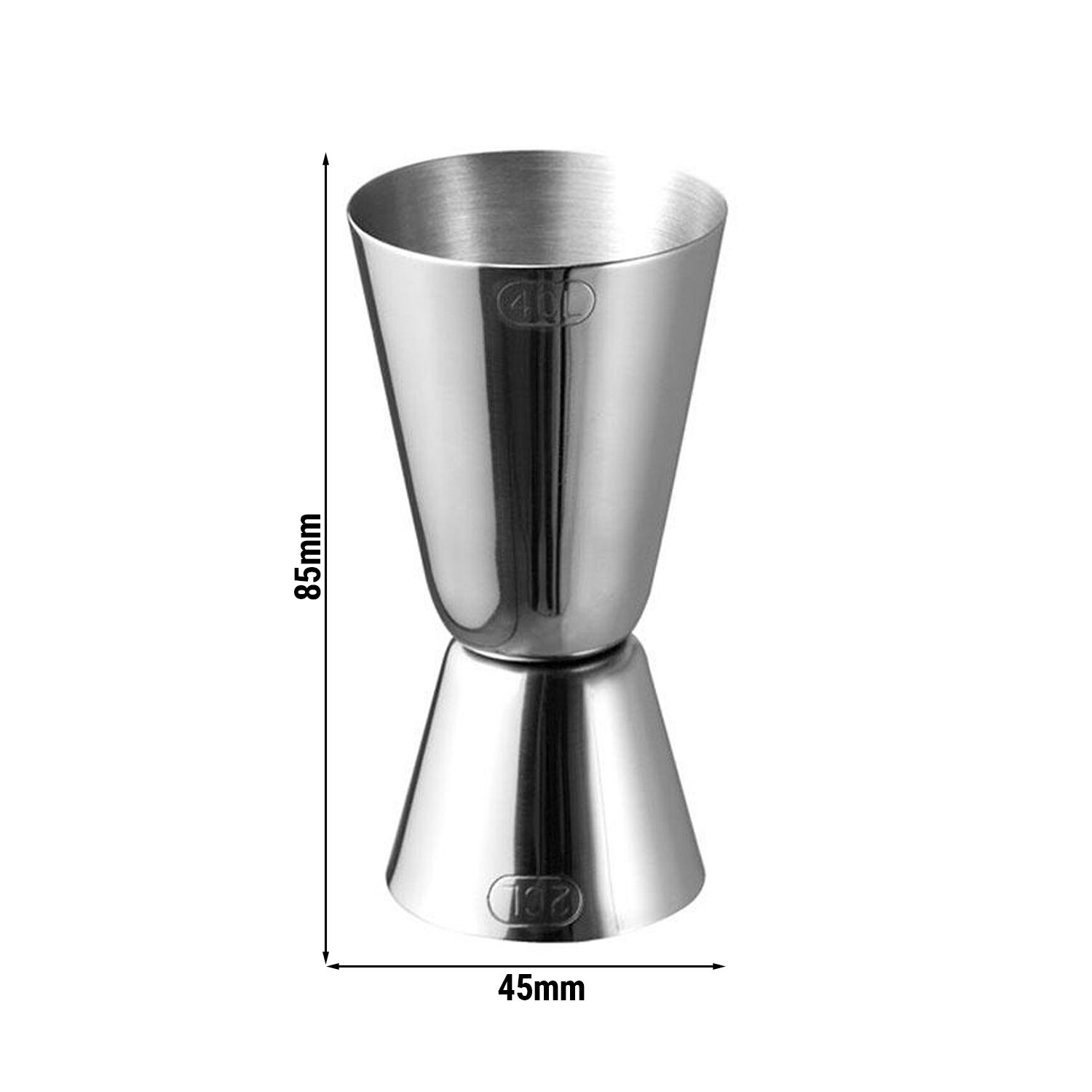(6 pcs) Jigger double - acier inoxydable - 2,5cl/5cl - graduations extérieures - estampillé CE