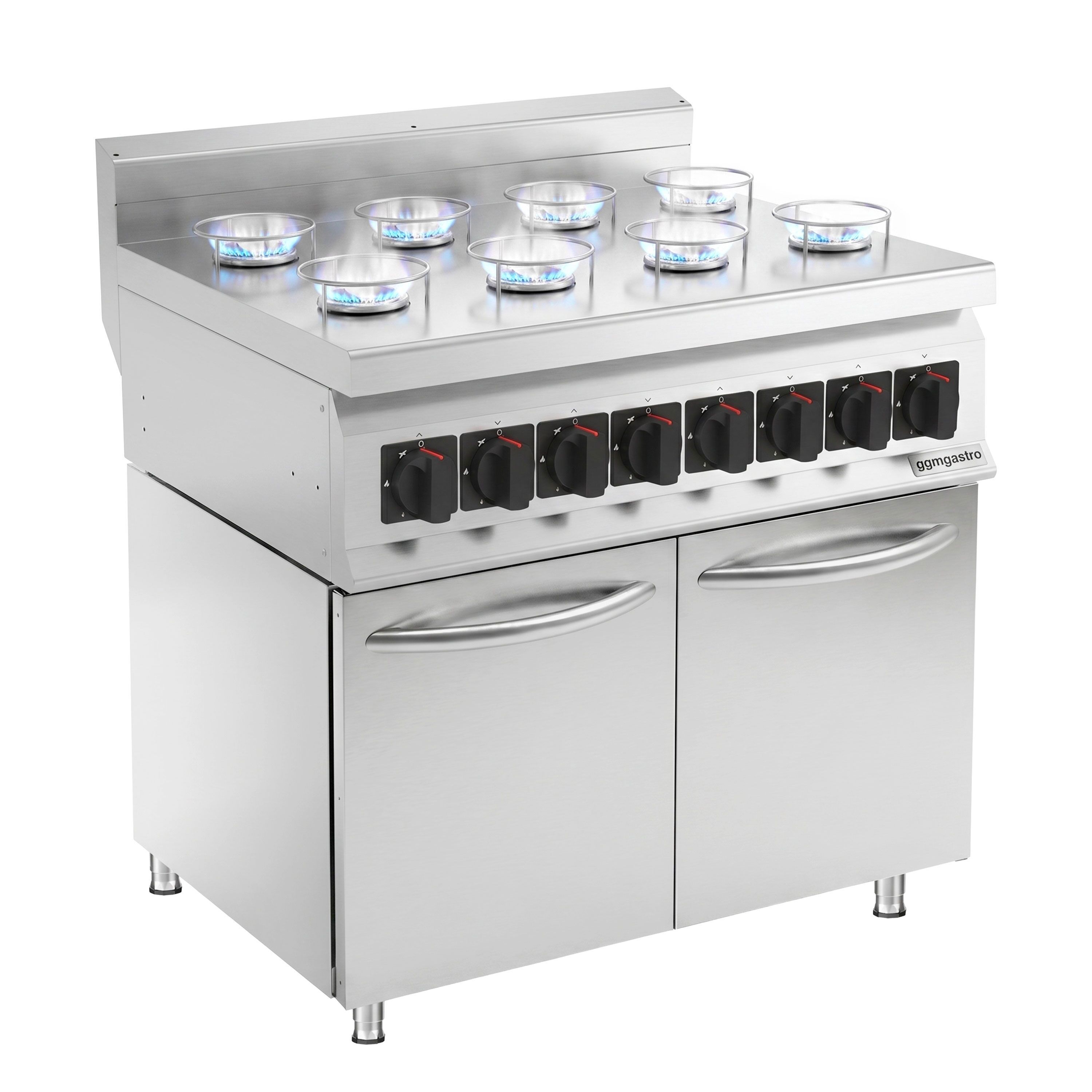 Cuisinière à gaz Künefe - 22 kW - 8 brûleurs - incl. soubassement avec 2 portes