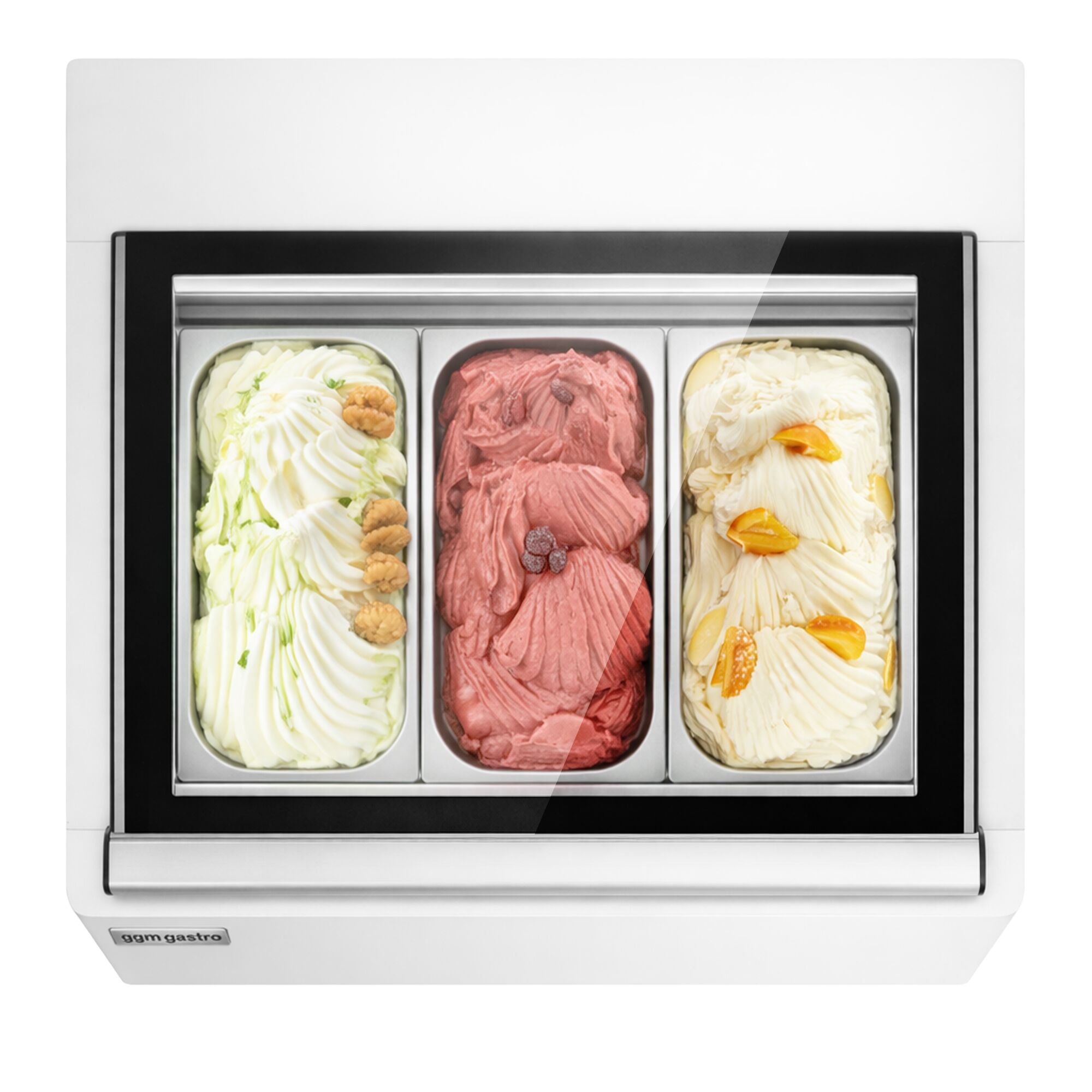 Vitrine à glaces à poser - 670mm - Froid statique - Blanc - pour 3 bacs de 5 L - Côté service