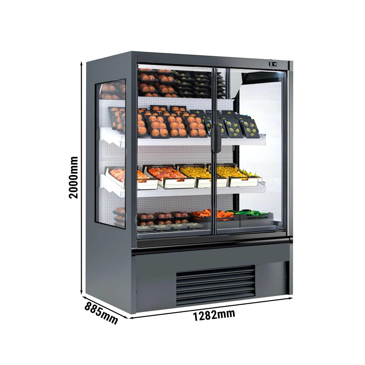 Commercial multideck display fridge - 1330mm - 569L - with 2 hinged glass doors & 2 shelves - Anthracite