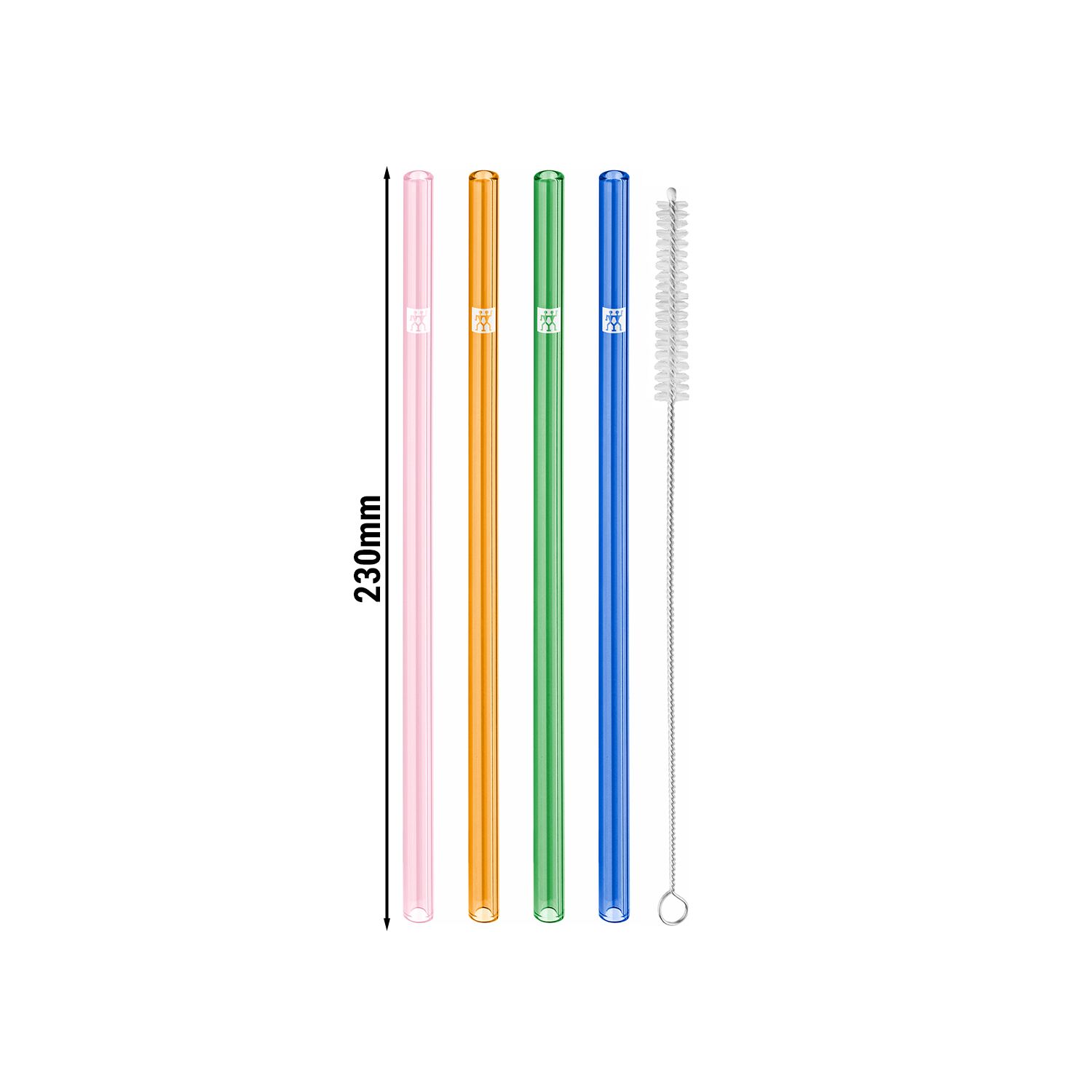ZWILLING | Sorrento Coloured Straight Glass Straw Set – 4x straws + brush - borosilicate