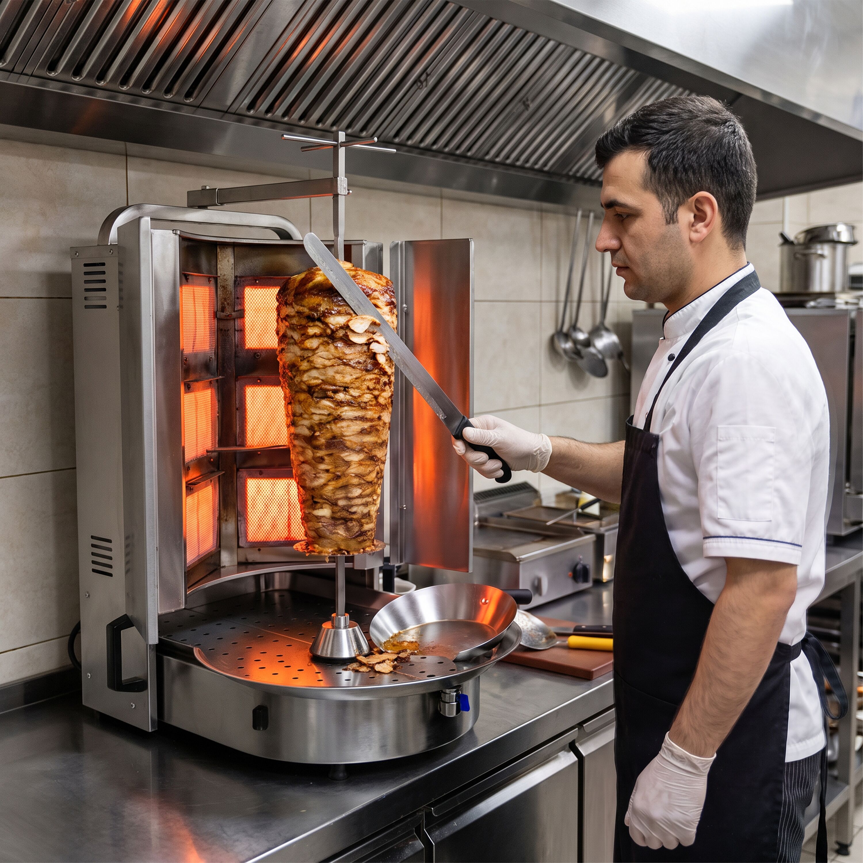 Gas Doner Kebab Grill (Shawarma/Gyros) – with Bottom Motor – ROBAX® Glass – 6 Burners – max. 60 kg – 12 kW