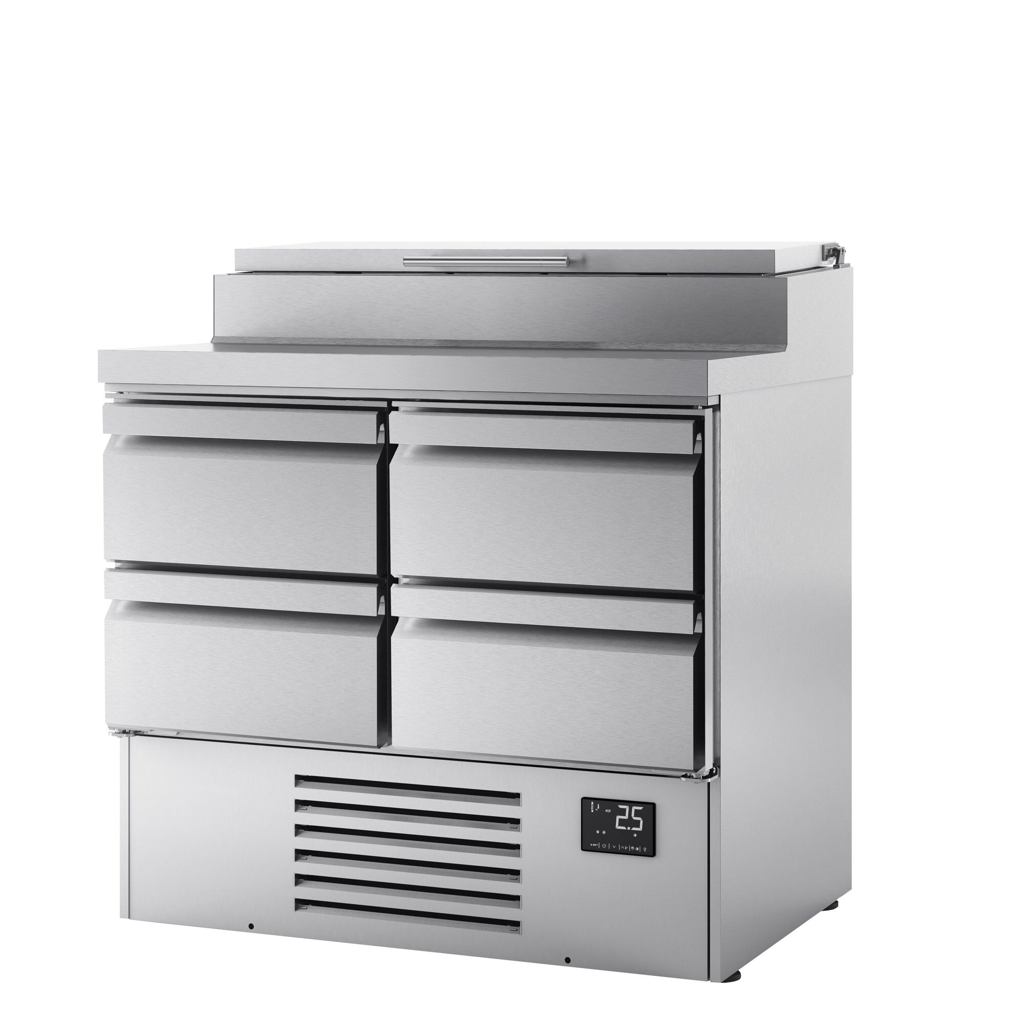 Table réfrigérée de préparation Mini - 978 x 700 mm - avec 4 tiroirs - avec superstructure en inox 5 x GN 1/4