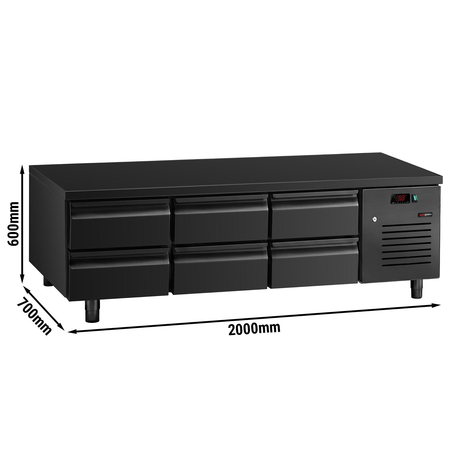 Meuble bas réfrigéré - 2000mm - 288 litres - 6x GN 1/1 tiroirs - noir mat