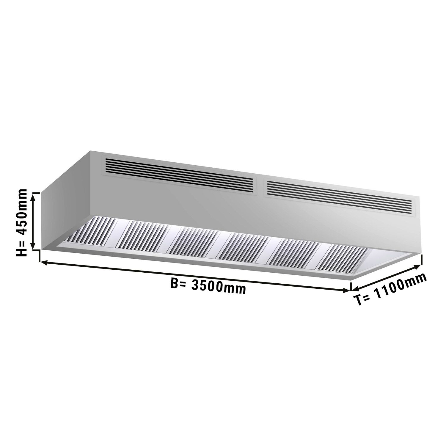 Hotte caisson à induction – 3500 mm – sans moteur – avec filtre