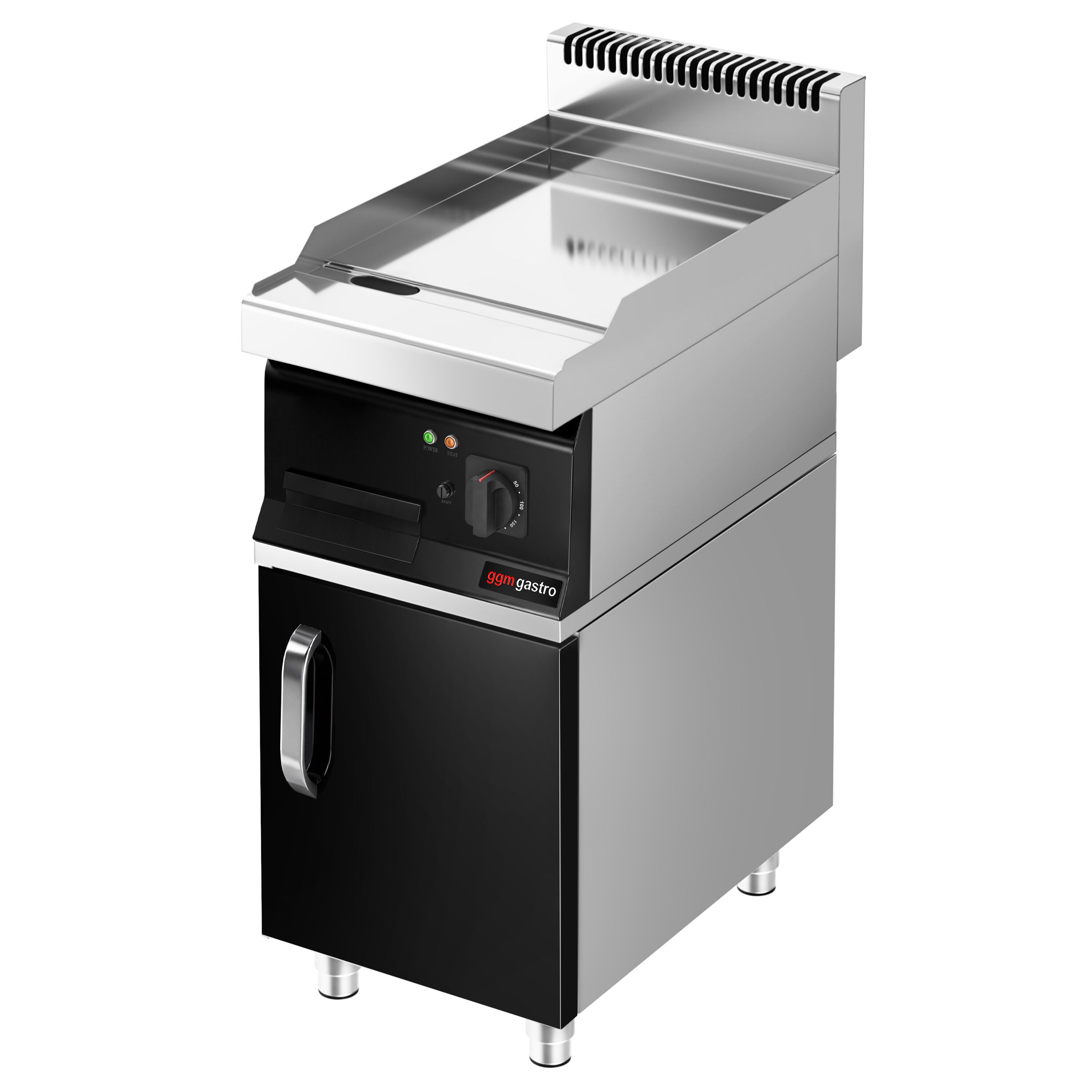 Plancha électrique - plaque chromée dure - 4,5 kW - Lisse - Surface de cuisson : 395x535mm - incl. soubassement avec 1 porte