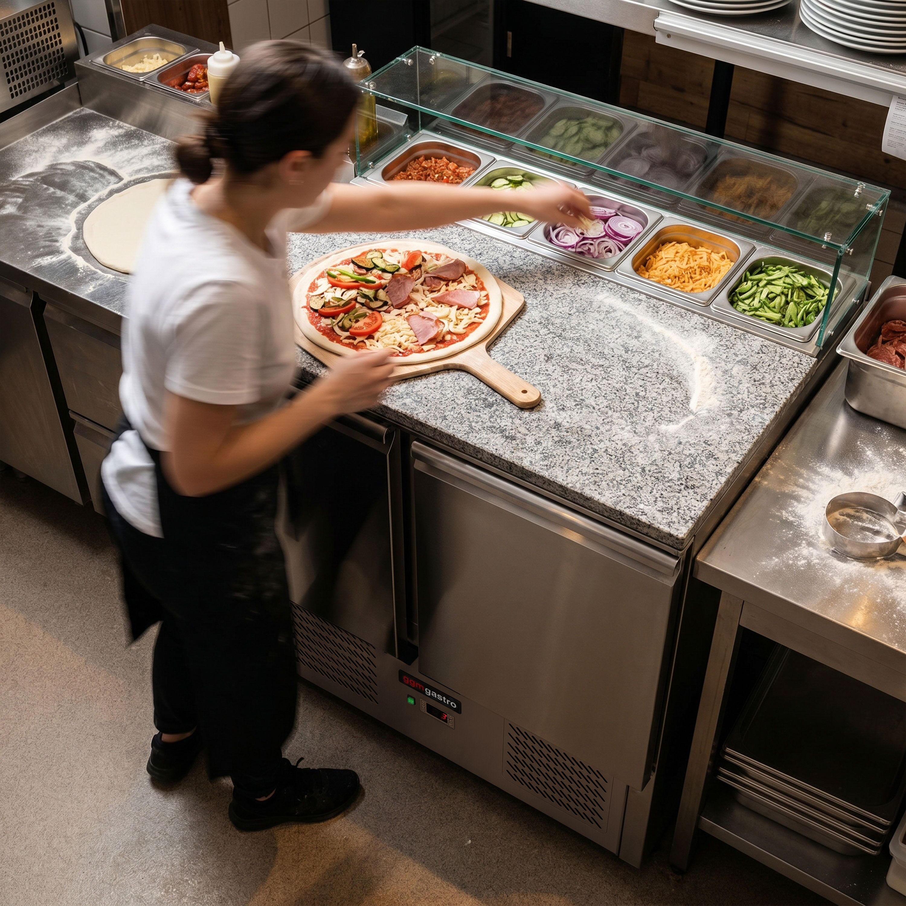 Saladette ECO - 900mm - 2 Türen - mit Glasaufsatz für 5x GN 1/6