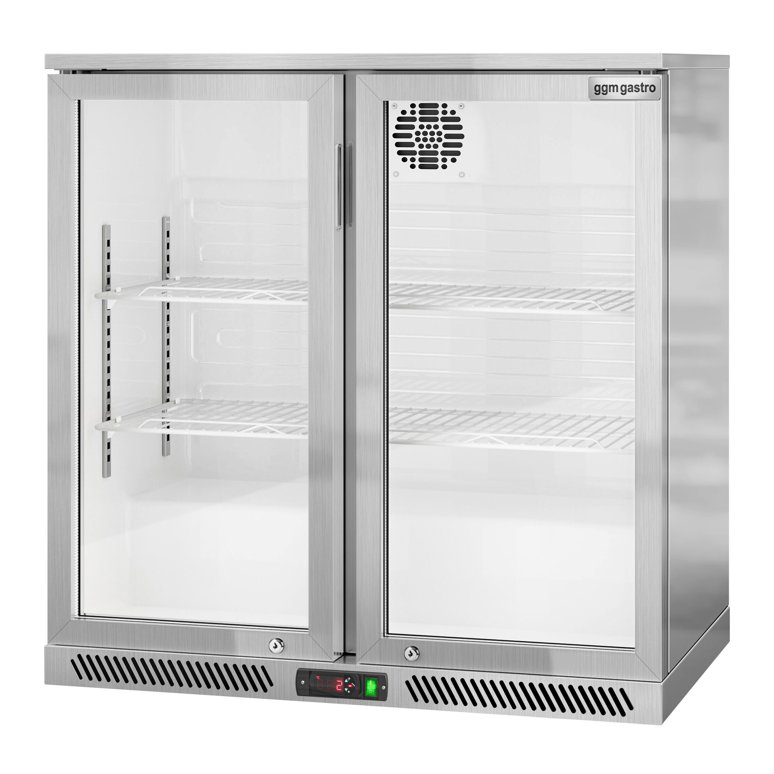 Réfrigérateur de bar – 900 mm – 220 litres – avec 2 portes vitrées battantes – en inox