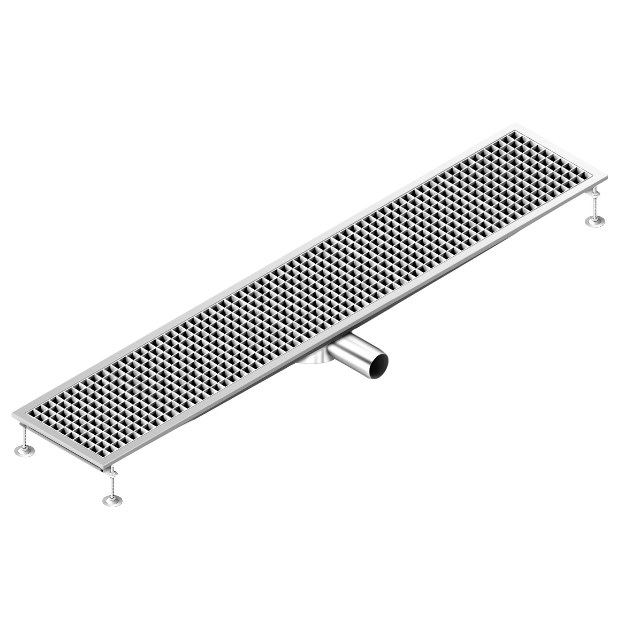 Caniveau de sol en acier inoxydable - 1650x300mm - sortie horizontale Ø70mm