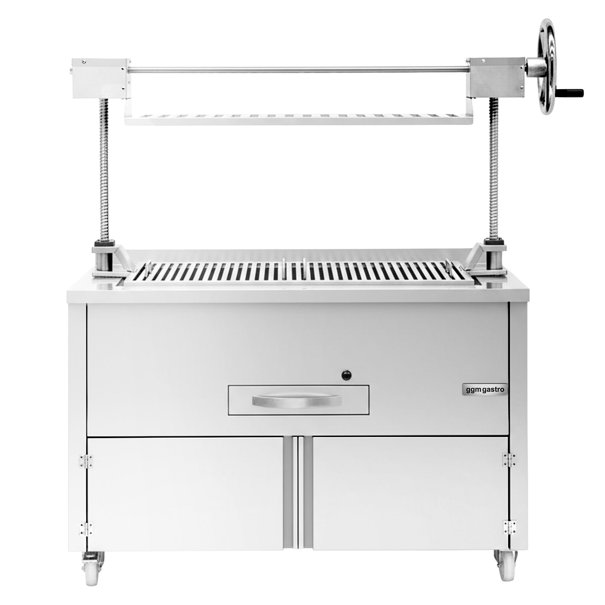 Barbecue au charbon de bois – 1340 mm – avec système de levage & 1 tiroir – grille : 1070 x 470 mm
