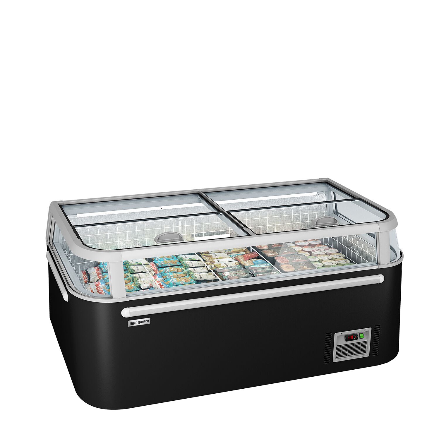 Îlot de congélation pour supermarché - Module de tête - 1850x850mm - 523 L - Couvercles coulissants en verre - Noir