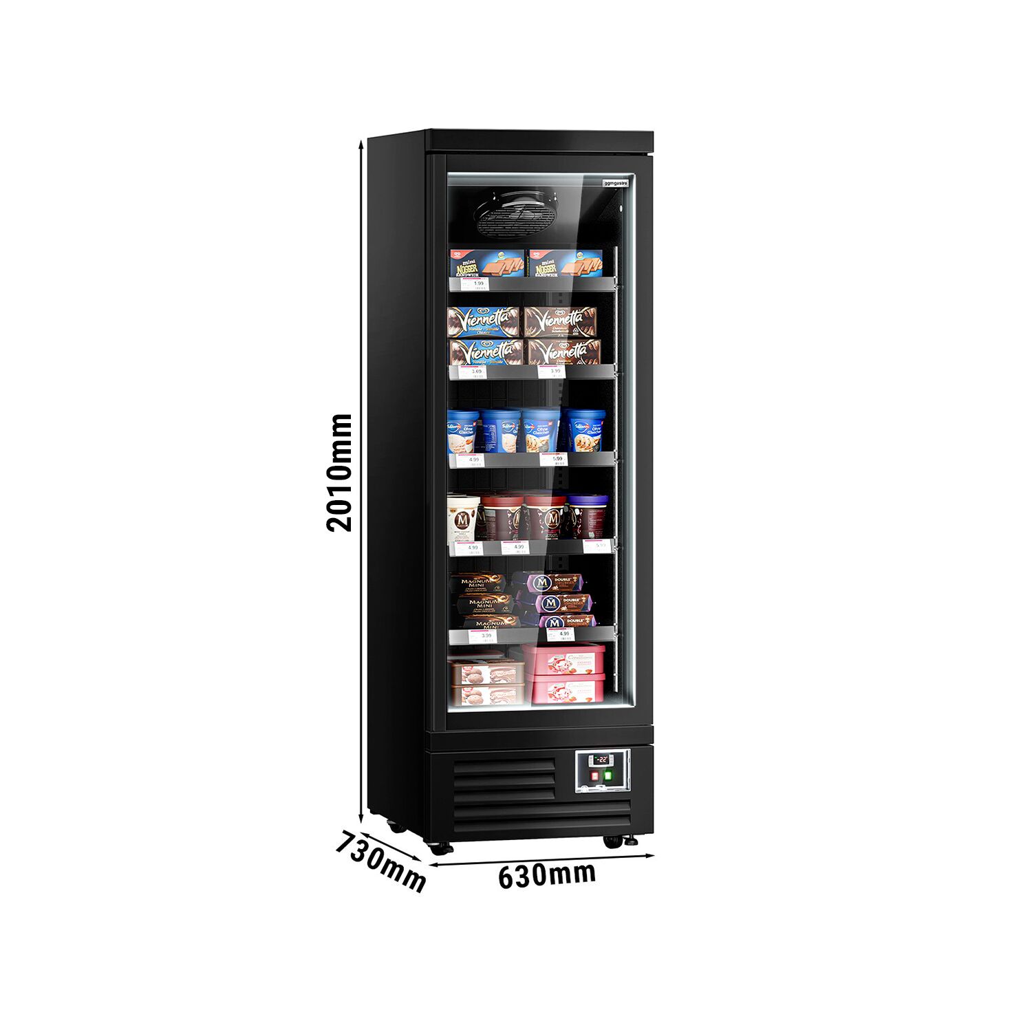 Vitrine murale de congélation - 630 mm - 443 litres - avec 1 porte battante à double vitrage & 5 étagères