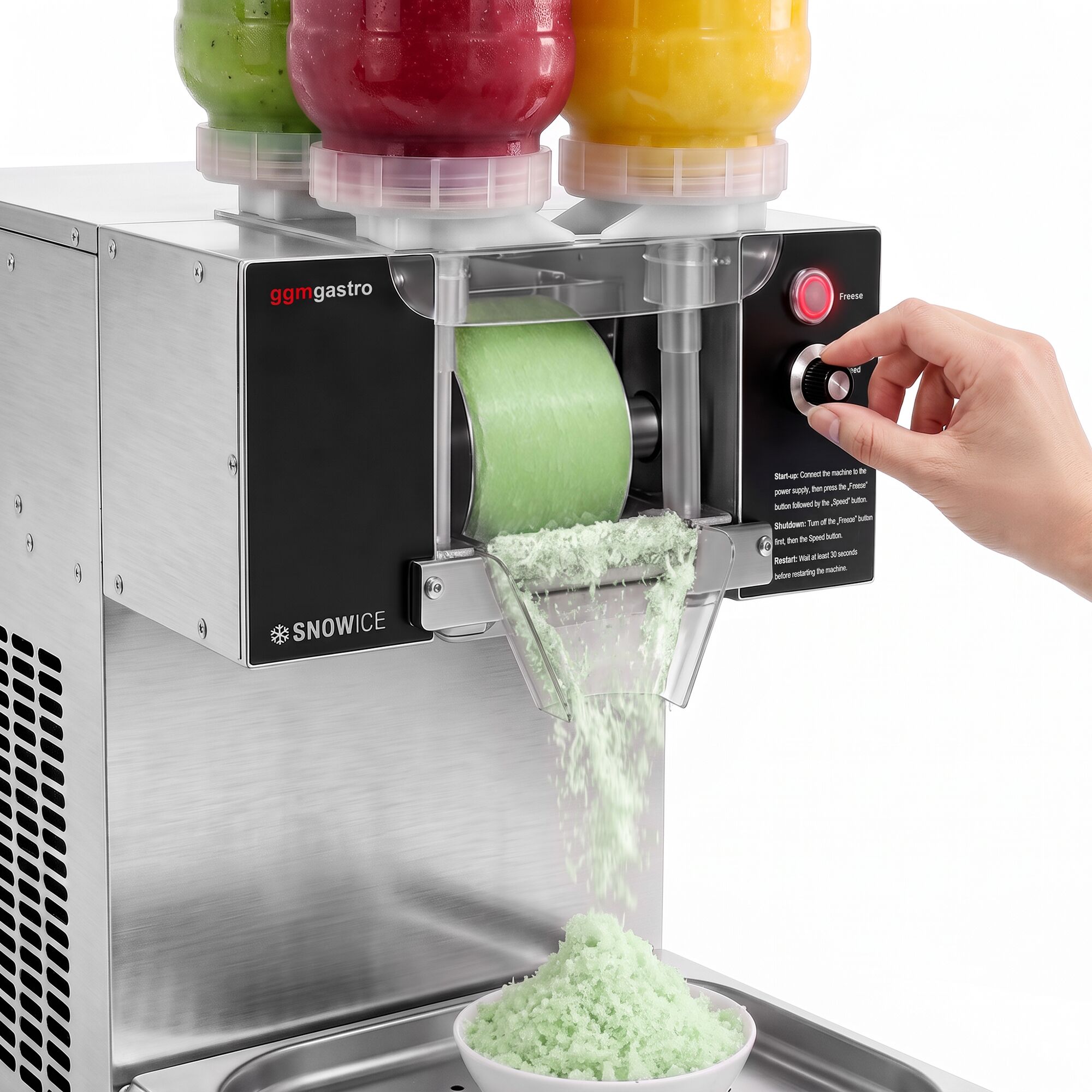 Profesionální Stroj na Bingsu / Výrobník Sněhové Tříště - 120 kg/24h - 4x 2,5 Litru - Nerezová Ocel