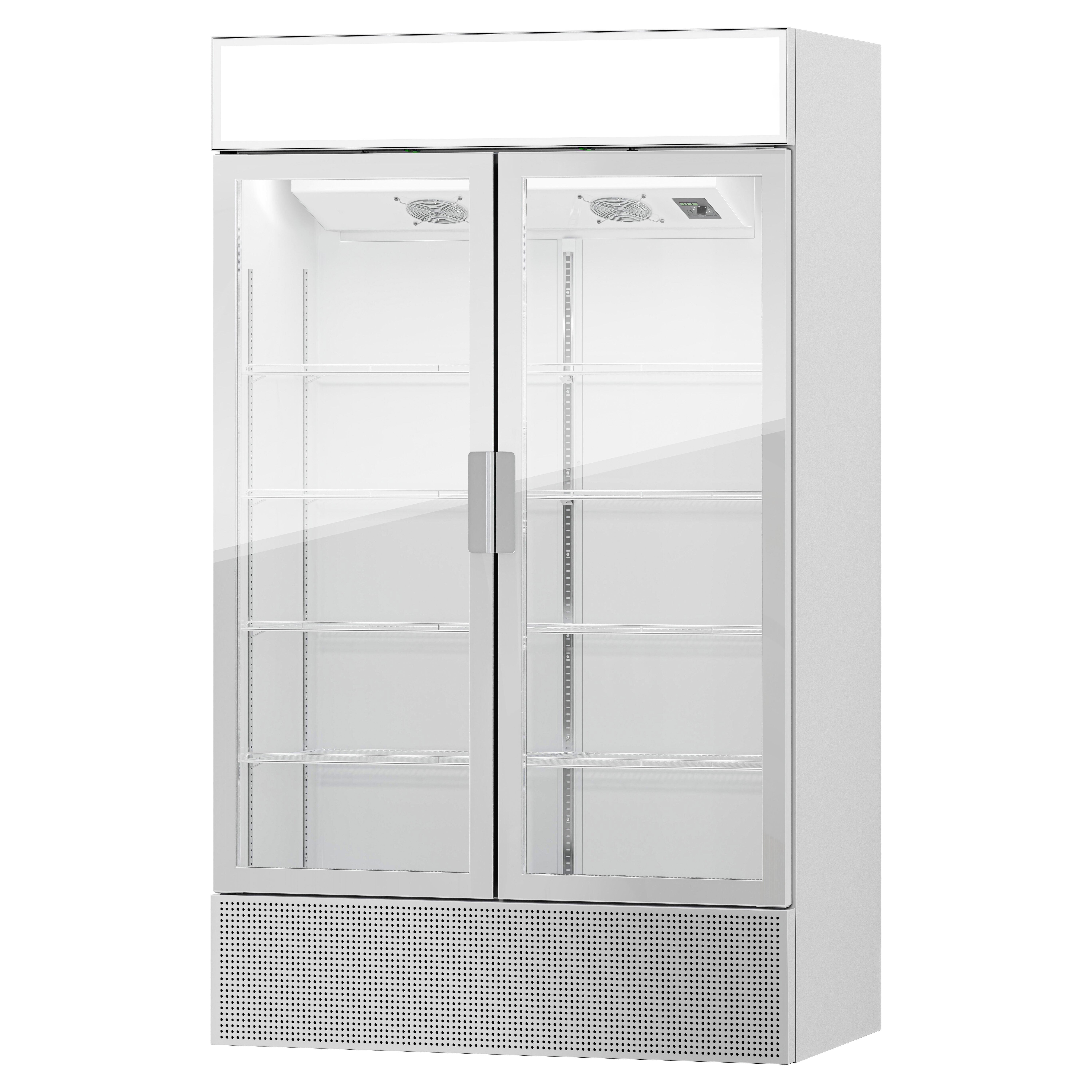 Vitrine réfrigérée à boissons - 1200mm - 1048 L - porte vitrée sans cadre - 2 portes vitrées - avec caisson lumineux - éclairage LED - 1 à +10 °C