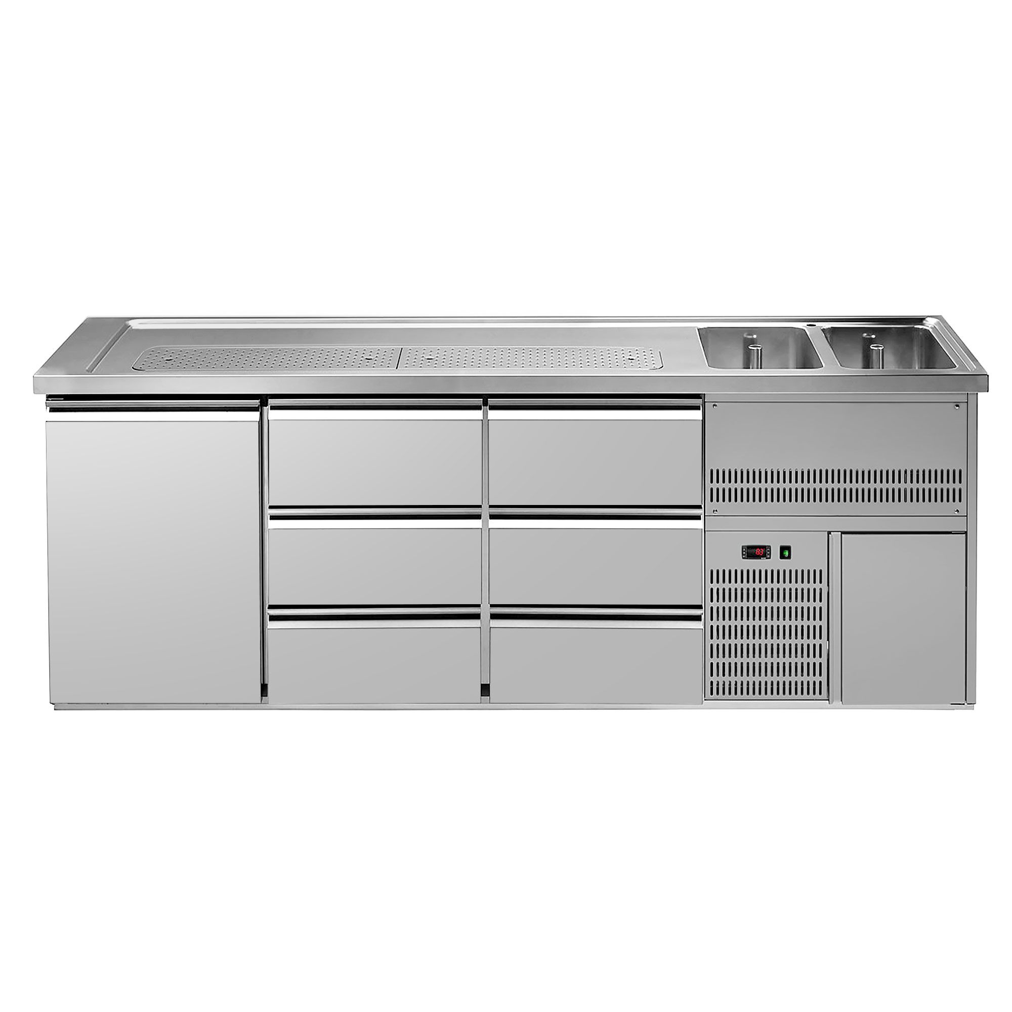 Comptoir de bar réfrigéré Premium PLUS - 2500x700mm - 1 porte & 6 tiroirs