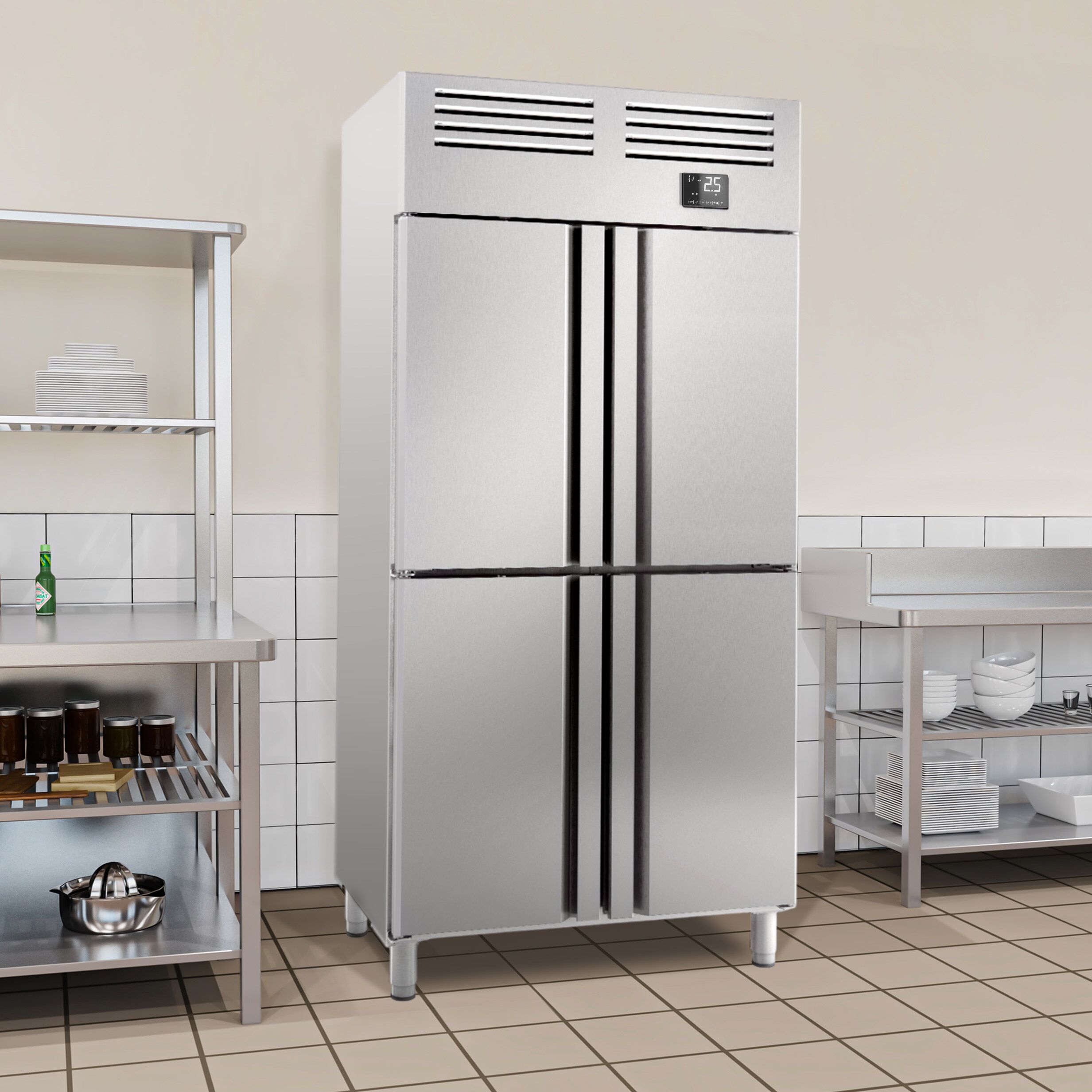 Armoire réfrigérée positive Inox AISI 304 PREMIUM PLUS - GN 1/1 - 745 L - avec 4 demi‑portes
