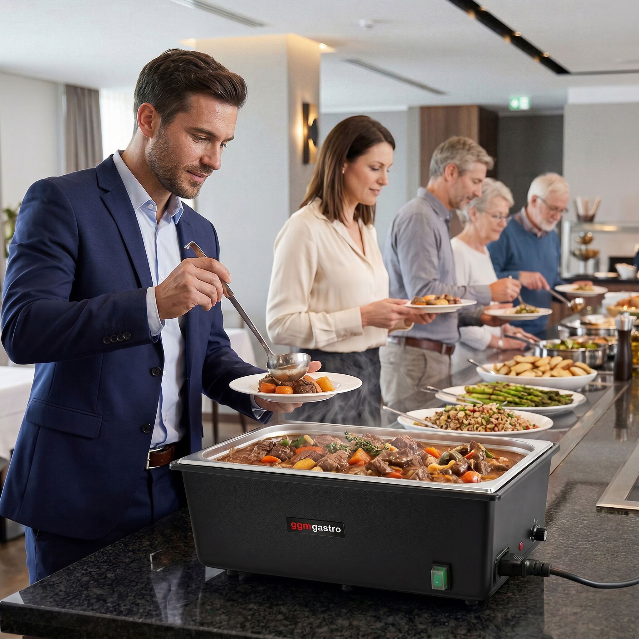 Chafing dish électrique - GN 1/1 - avec couvercle - Noir