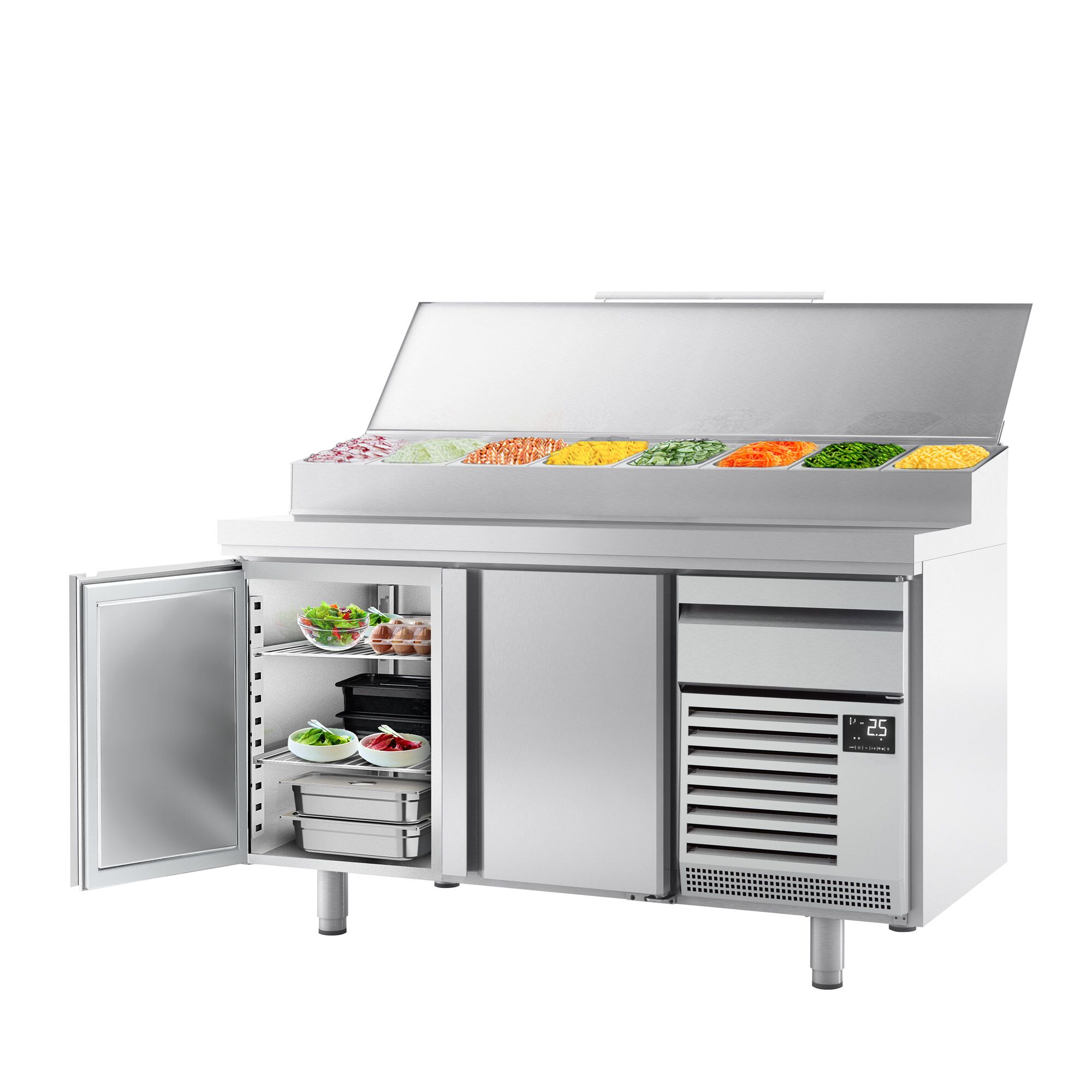 Commercial Bakery Counter Fridge - 1618x800mm - with 2 Doors & 1 Drawer - EN 600x400 - for 9x GN 1/3