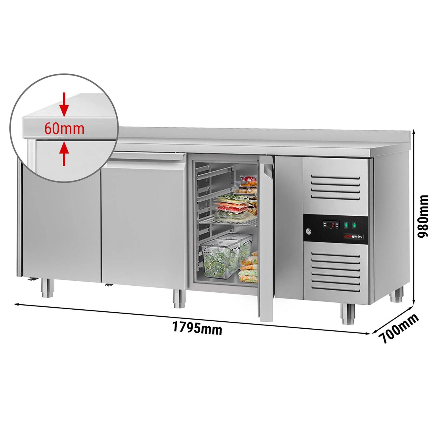 Kühltisch ECO - 1800x700mm - mit 3 Türen & mit Aufkantung