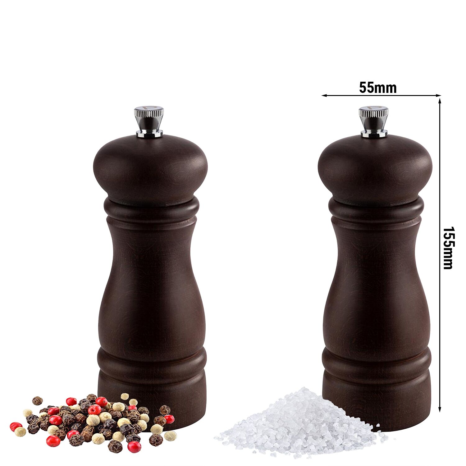 (6 pièces) Moulins à sel et à poivre – ETERNAL – Bois – Hauteur : 155 mm – Marron