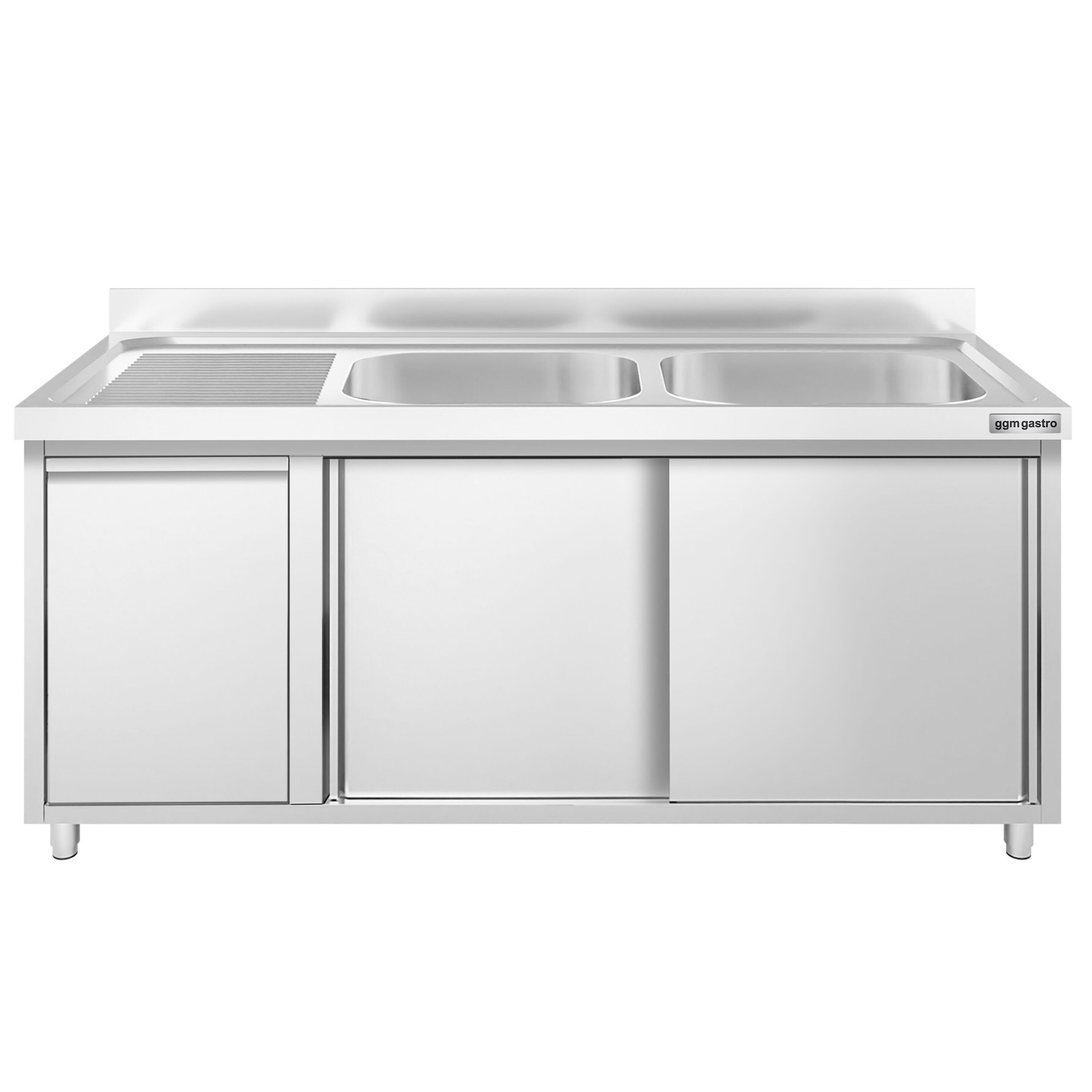 Meuble plonge PREMIUM - 1600x600mm - avec poubelle intégrée et 2 bacs