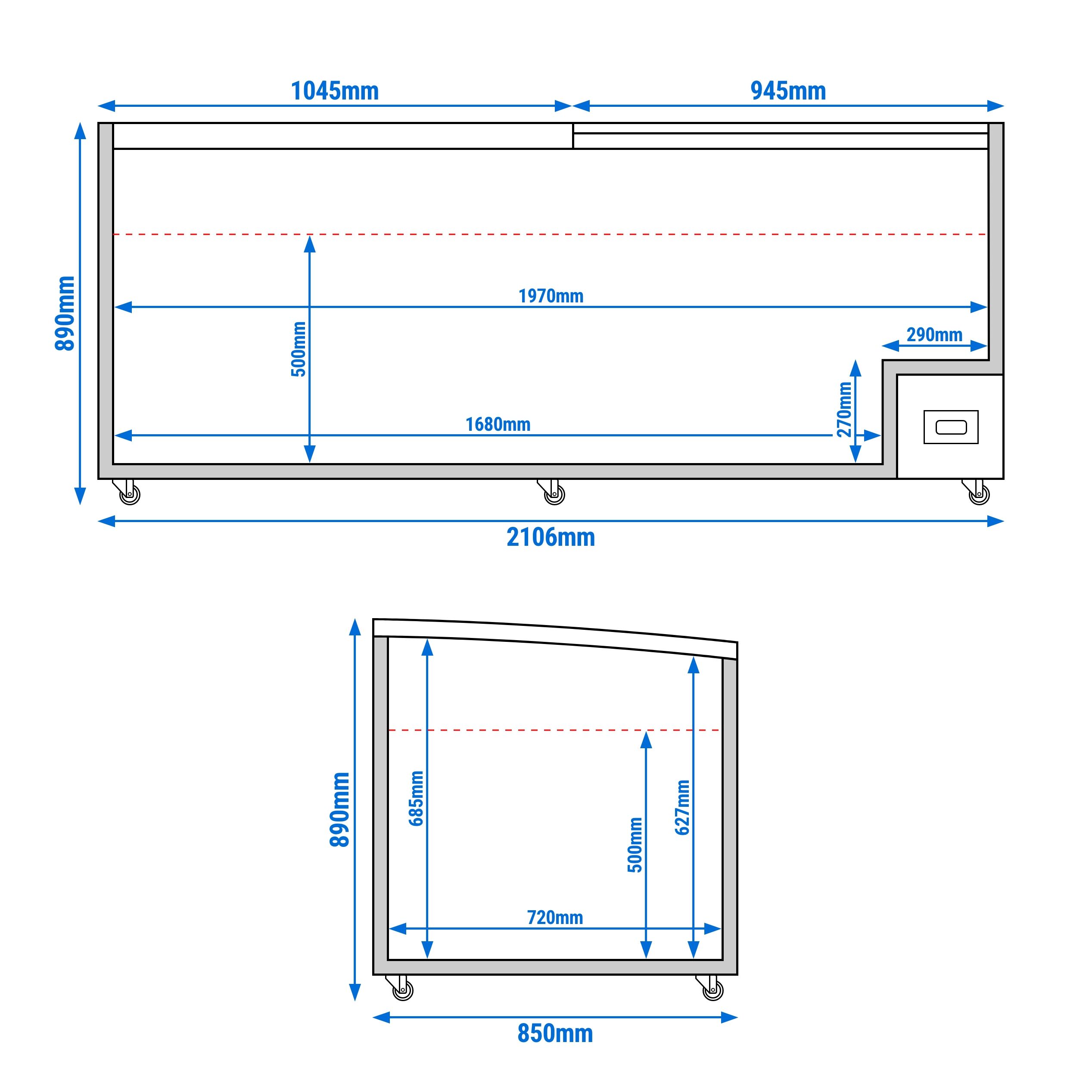 Îlot de congélation WTRU25 - 2106x858mm - 483 L - Couvercles coulissants en verre - Noir