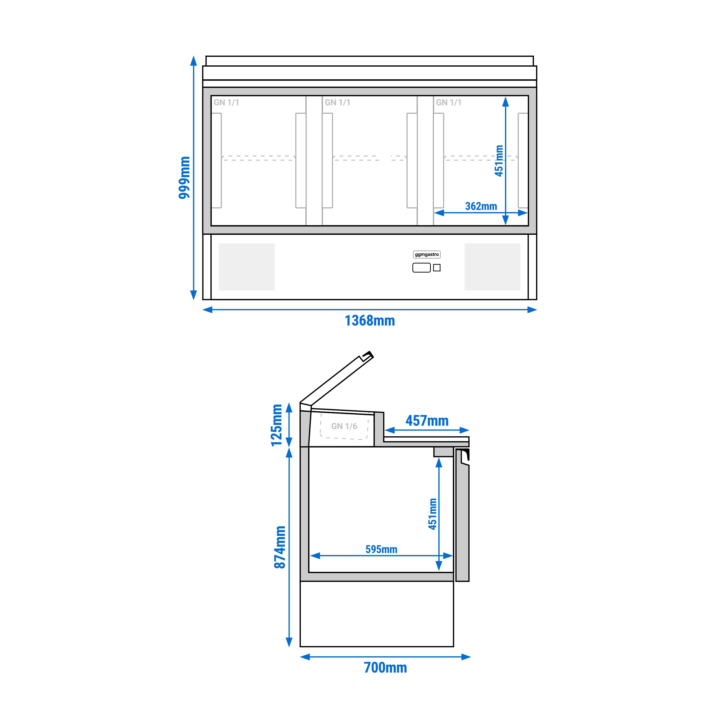 Table de préparation Mini PREMIUM – 1368 mm – 3 portes – pour 8 bacs GN 1/6