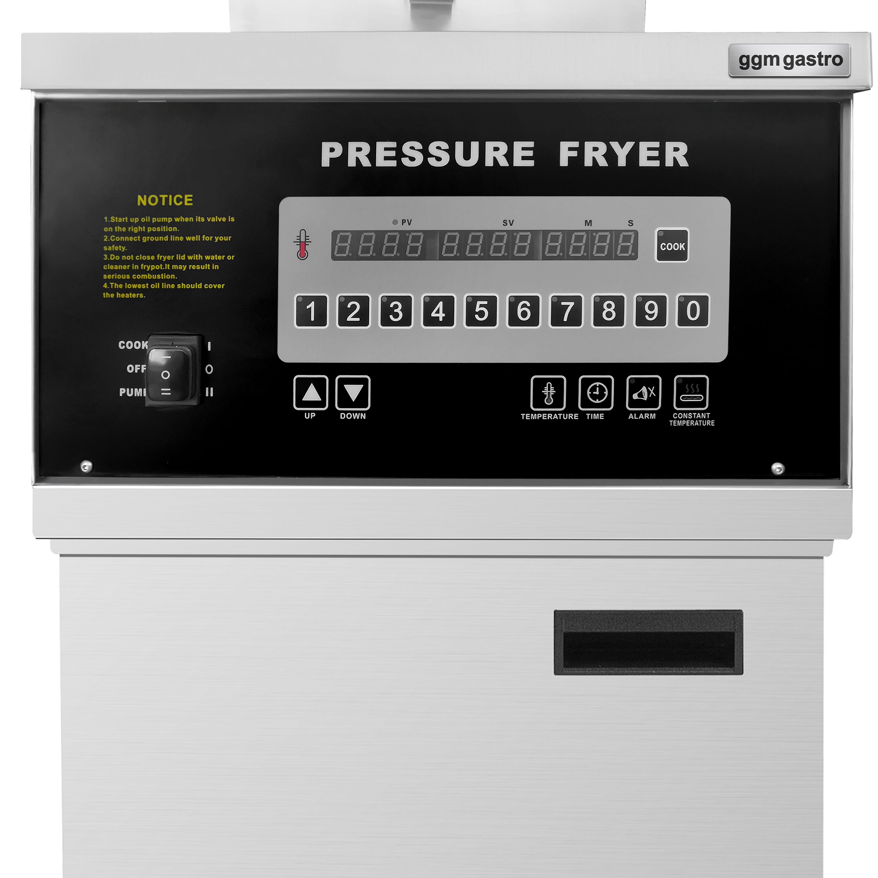 Friteuse à pression électrique professionnelle - 24L - 13,5kW - Commande électronique - avec système de filtration d’huile intégré