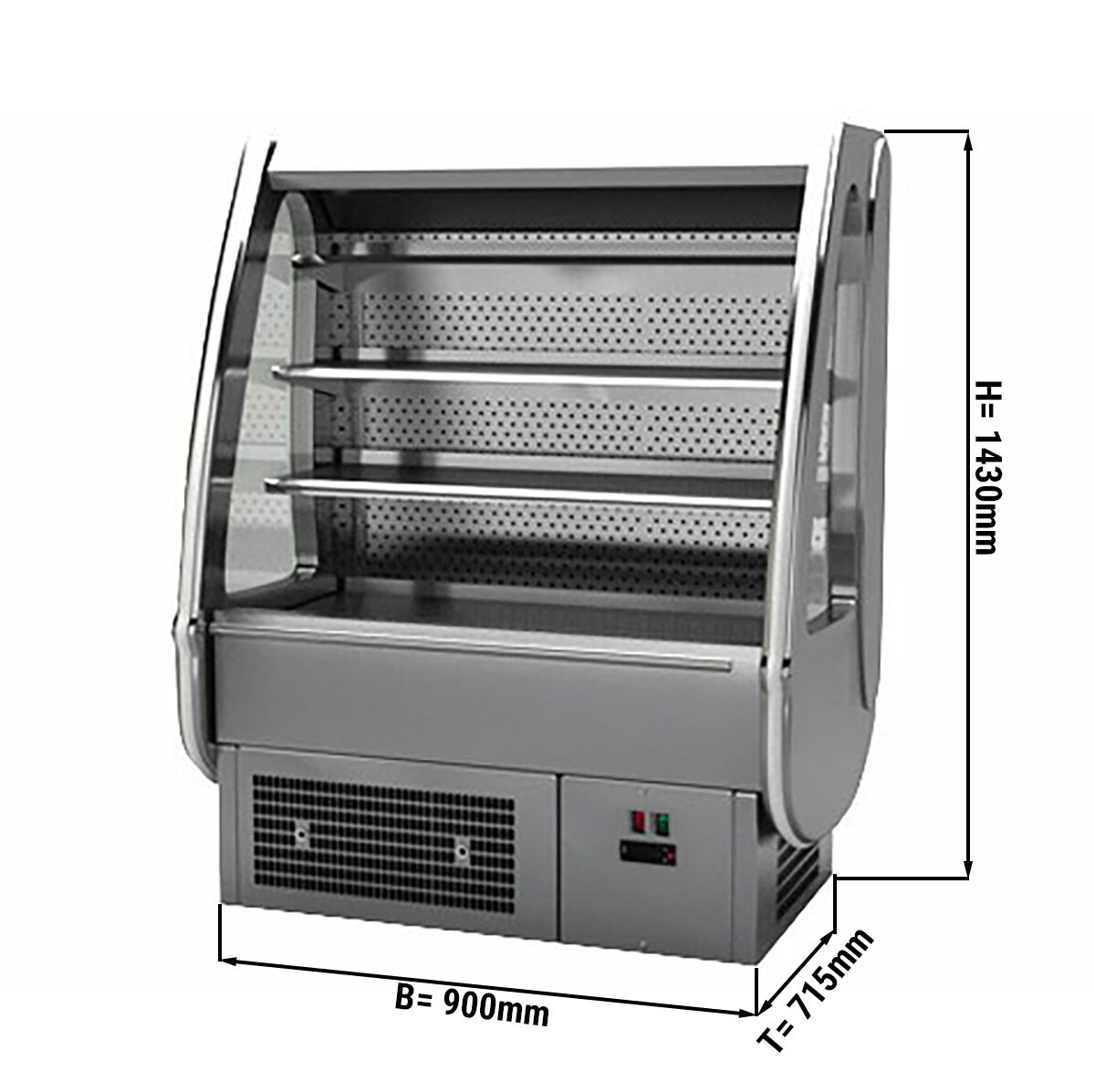 Commercial multideck display fridge - Open front - 900mm - with 3 shelves - incl. night blind - Grey