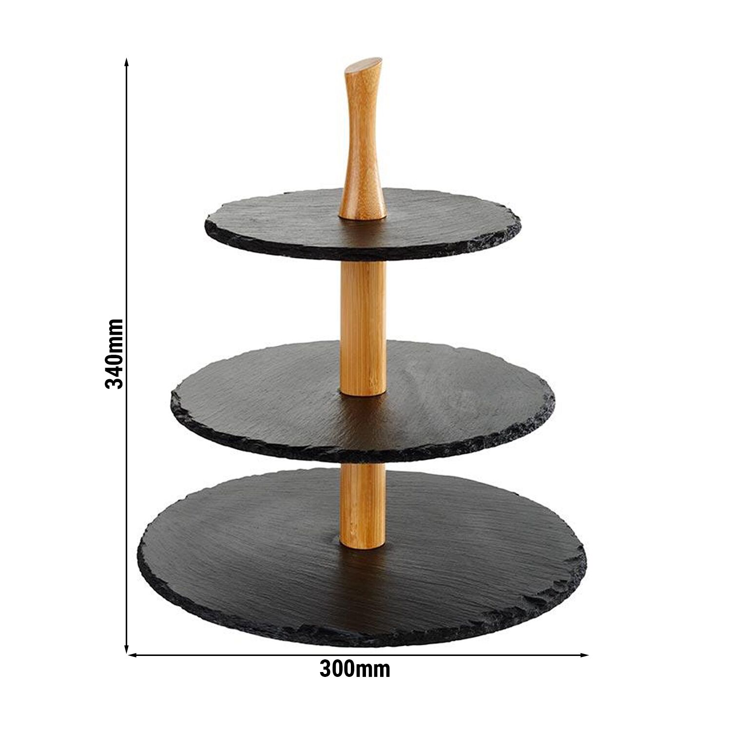 Présentoir buffet - 3 niveaux - Rond - Structure en bois - Plateaux en ardoise