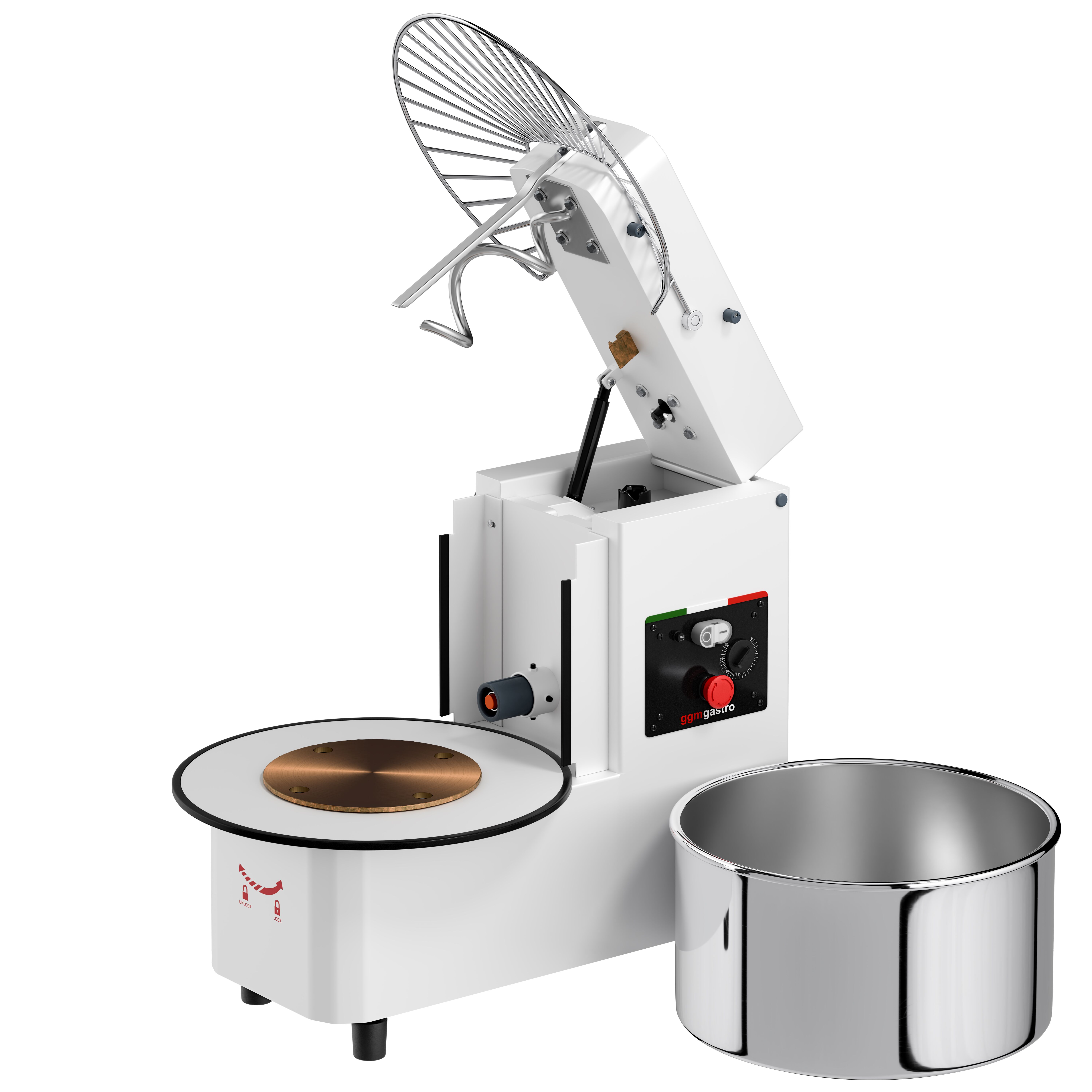 Pétrin à Pâte / Pétrin à spirale - 53 Litres / 44 kg - 1 Vitesse - Cuve Amovible & Tête Relevable - Fonction Minuterie