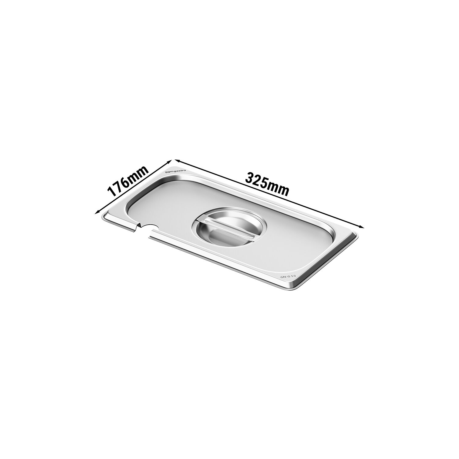(6 pcs) Couvercle inox GN 1/3 - avec encoche louche - 325x176mm - Hauteur: 29mm