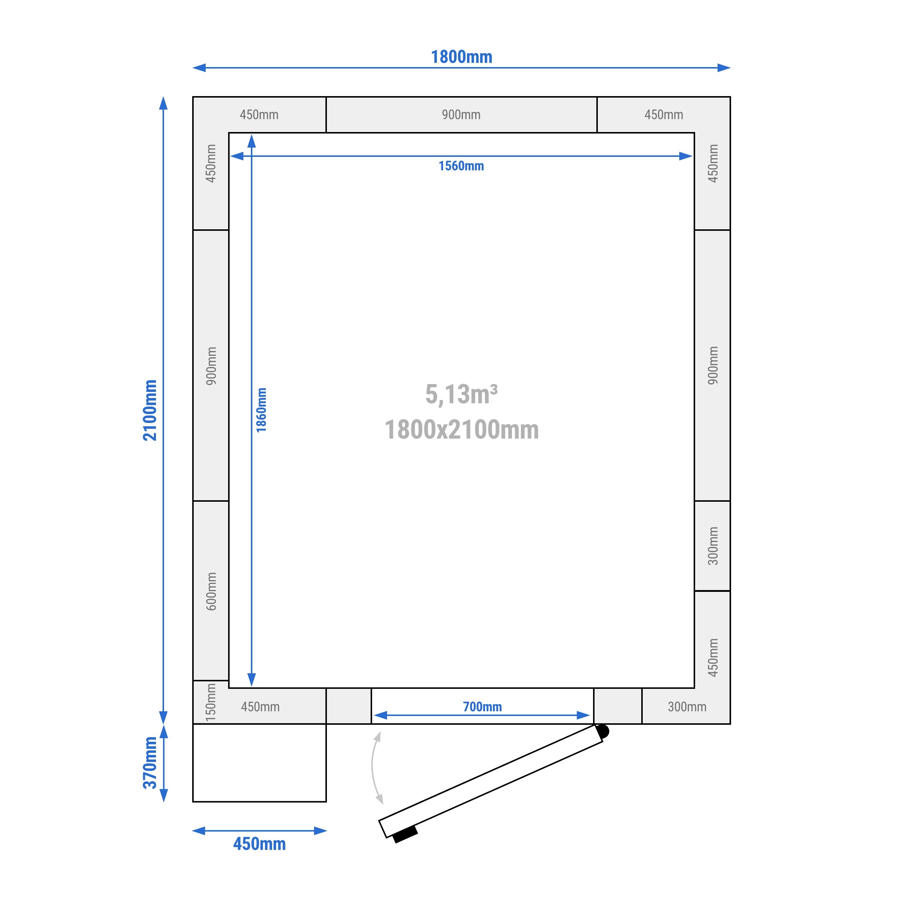 Chambre de congélation – 1800 × 2100 mm – 5,13 m³ – avec groupe de congélation et rideaux à lamelles inclus