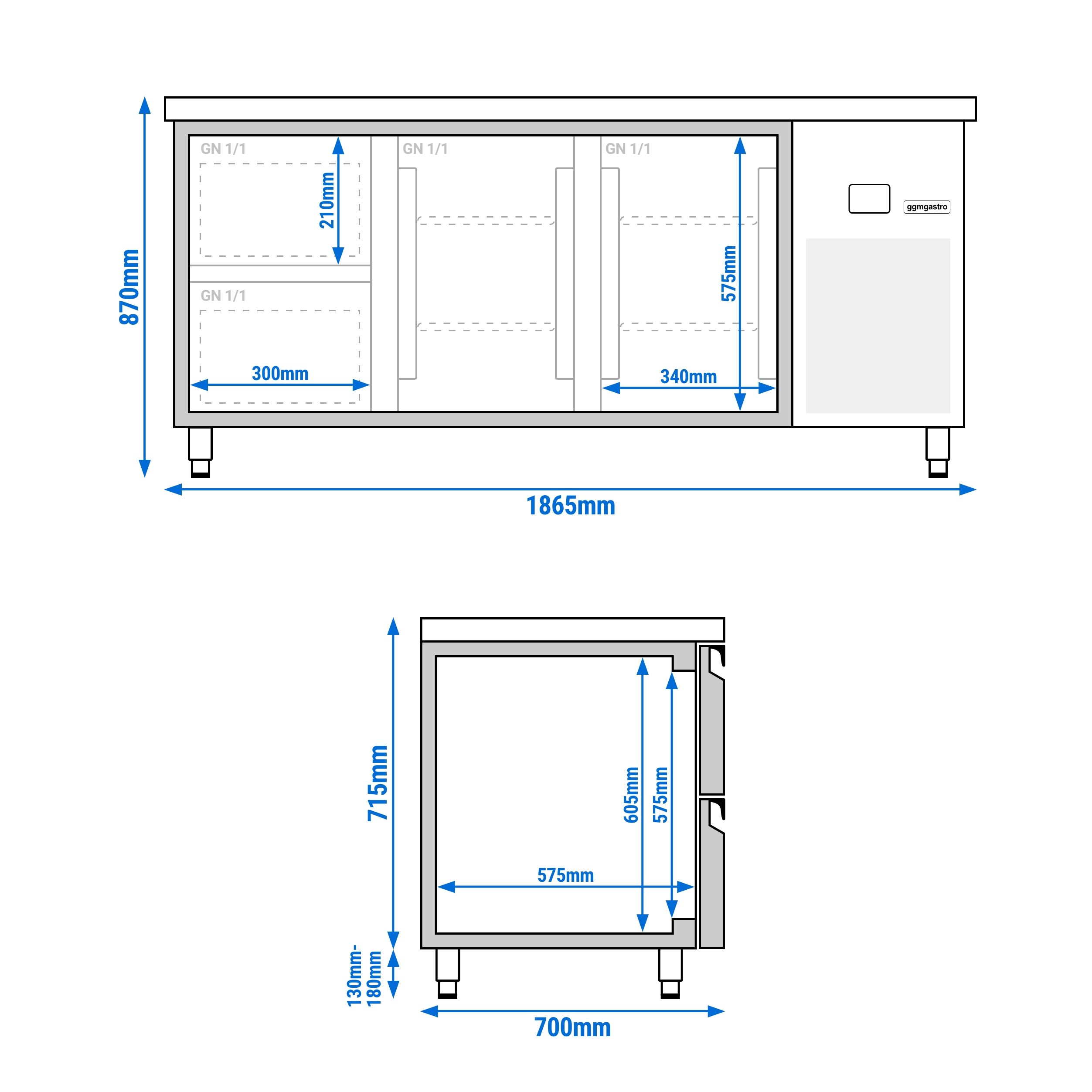 Table réfrigérée PREMIUM - 1865x700 mm - avec 2 portes - 2 tiroirs