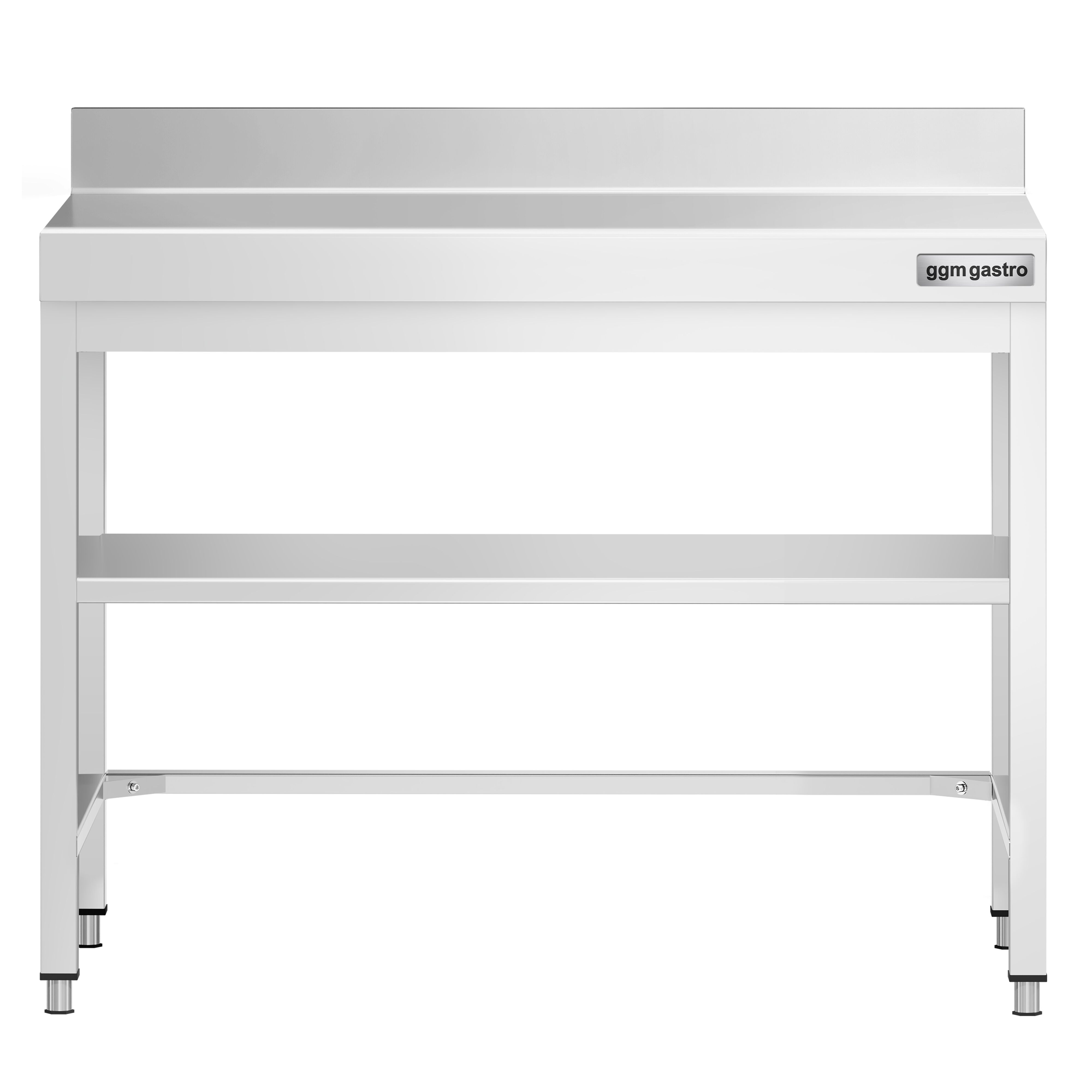 Table de travail en inox PREMIUM – 800x600 mm – avec tablette inférieure, dosseret et renforts