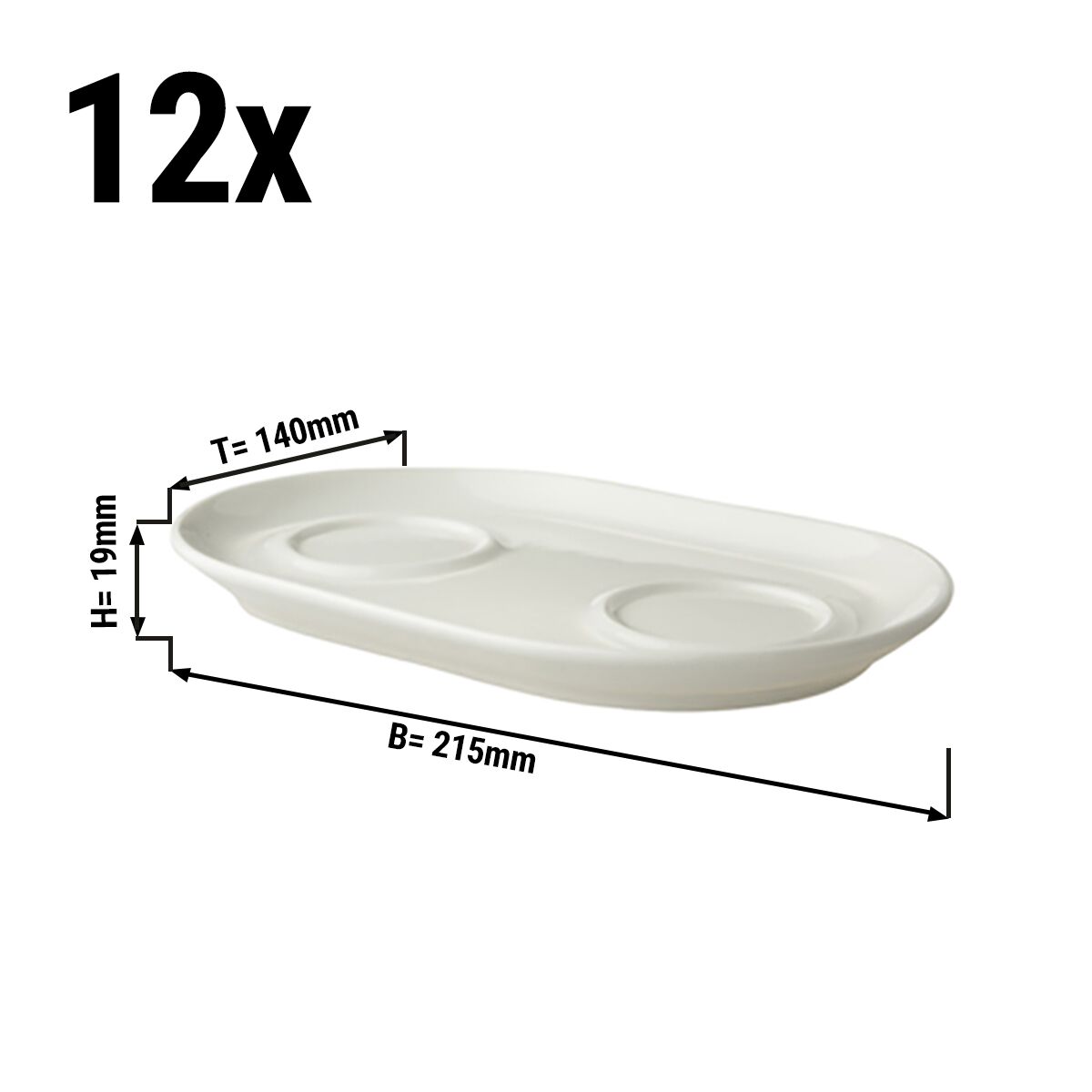 (12 pièces) LUX - Sous-Assiette pour Sucrier & Pot à Lait Maastricht - 215x140 mm - Ivoire