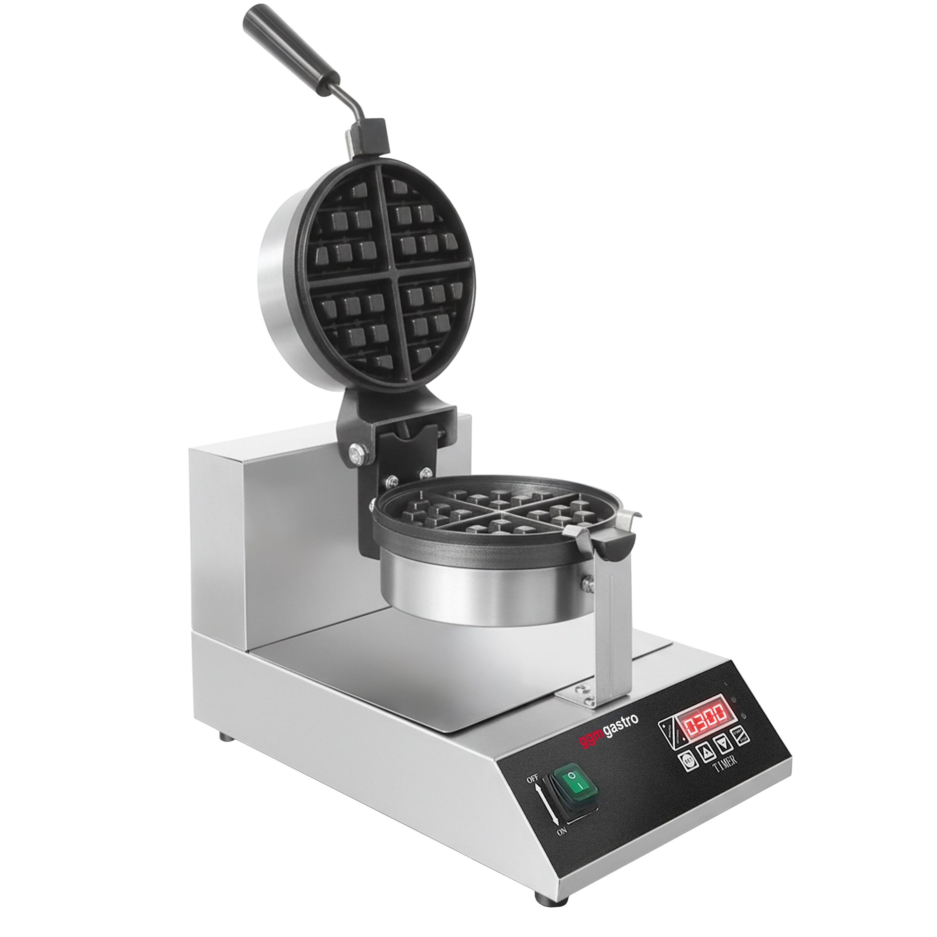Gaufrier – simple – digital – 1,3 kW – Forme : rond – avec surface de cuisson rotative à 180° & affichage de la température