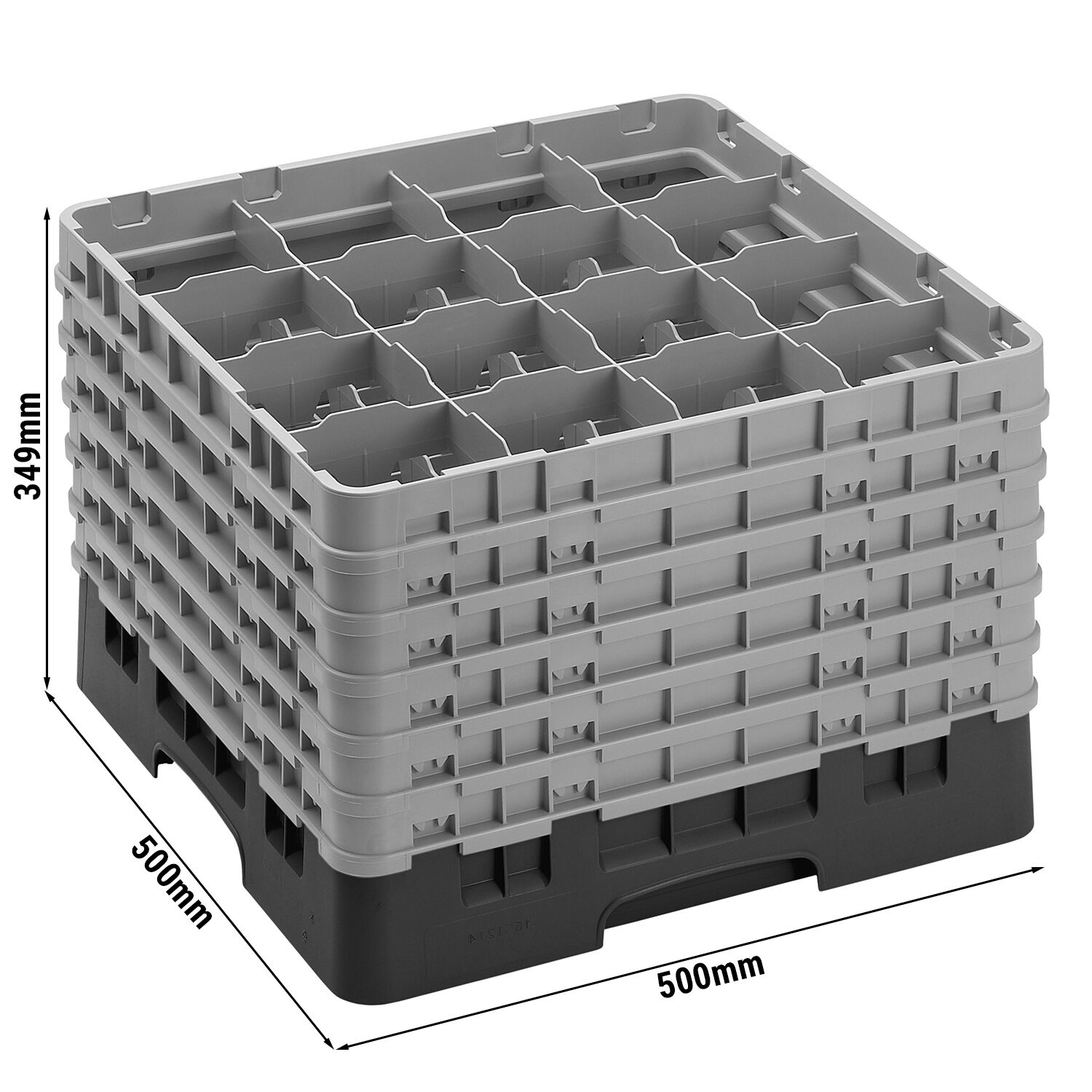 CAMBRO | CAMRACK® - Gläserspülkorb 1/1 - 16 Fächer - mit 6 Extender - 500x500mm - Schwarz