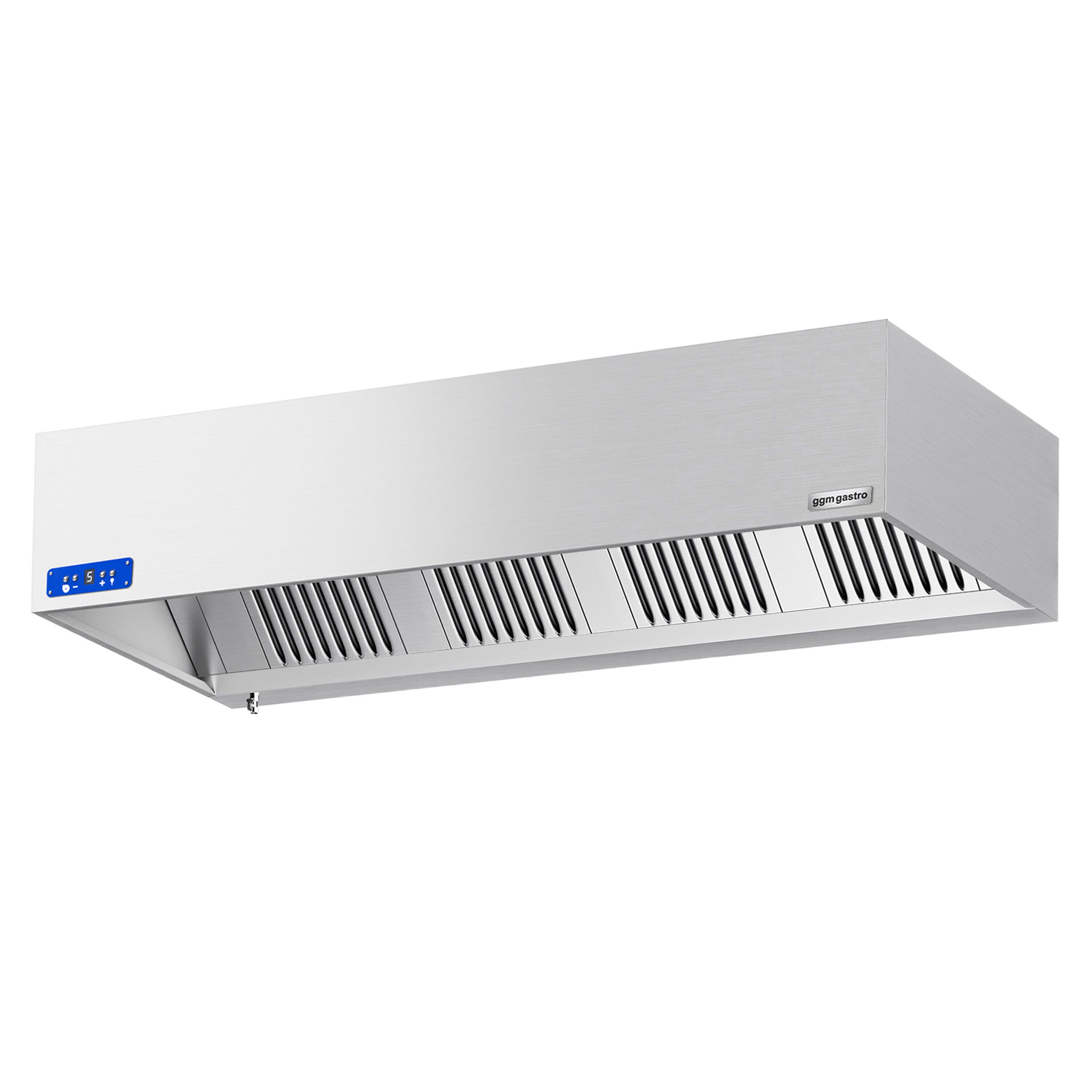 Commercial Wall-Mounted Extractor Hood with Motor - 2200mm - with Speed Controller, Baffle Filters & Lighting