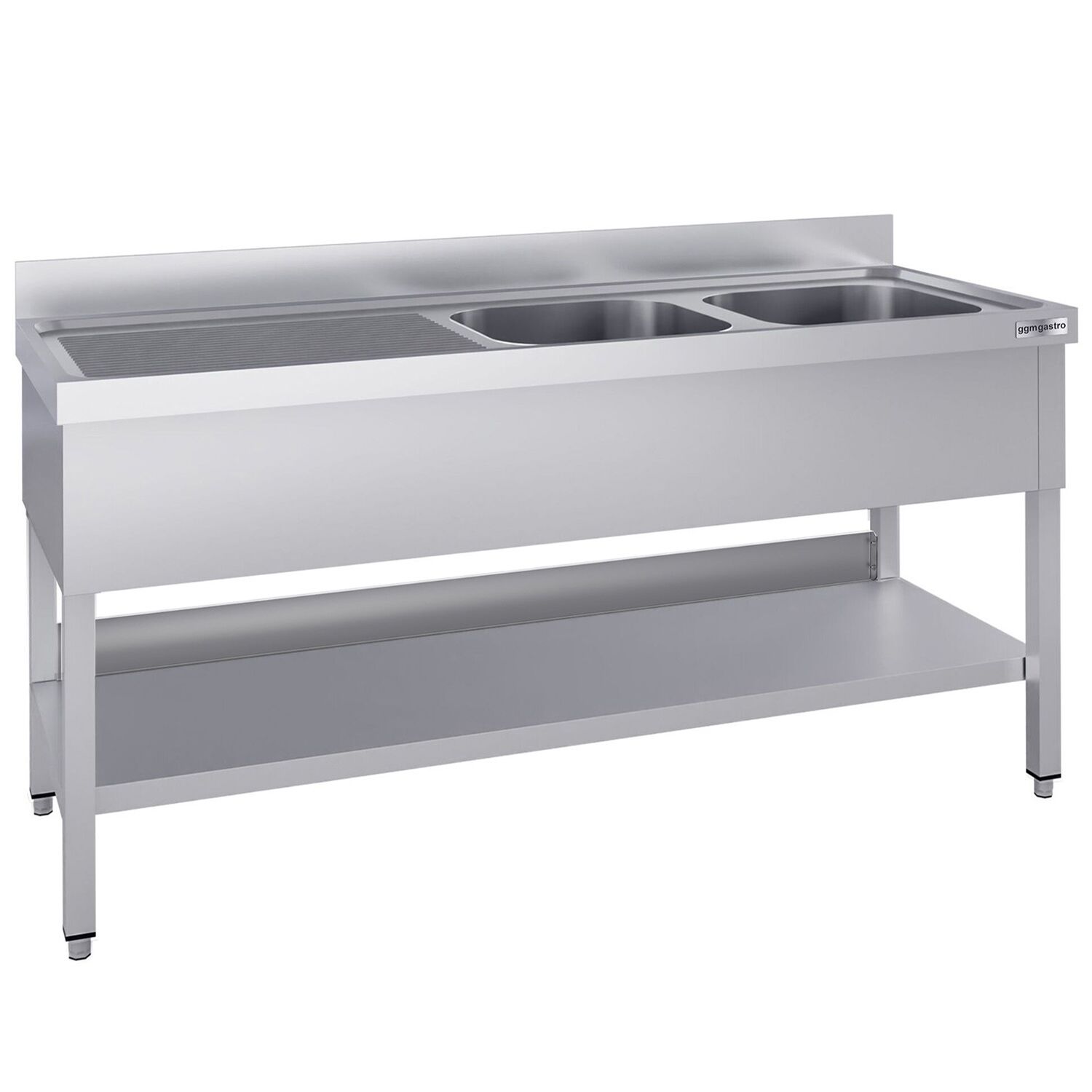 Plonge en inox ECO - 2000x700mm - avec étagère basse - 2 bacs à droite