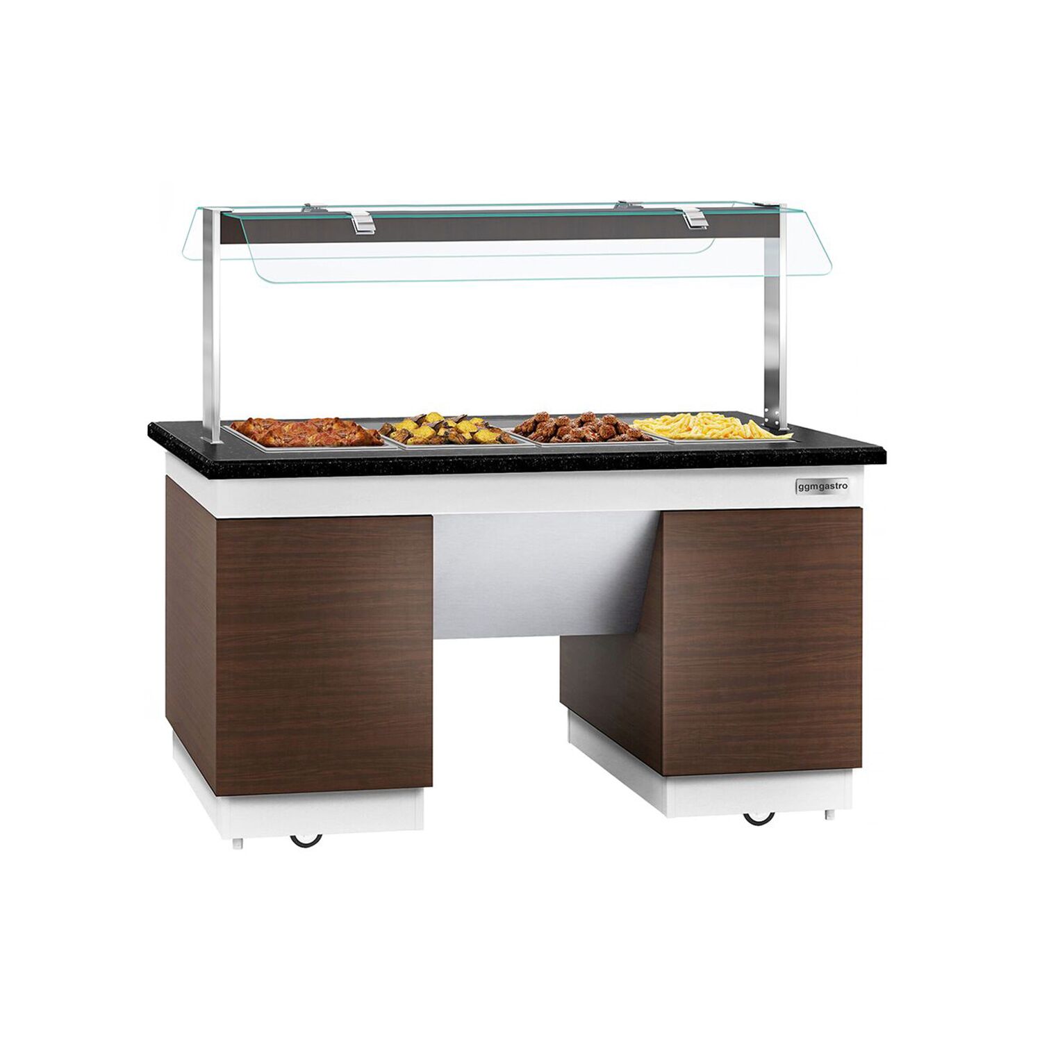 Buffet chaud DUBLIN - 1600mm - avec bain-marie - sur roulettes - pour 4x GN 1/1