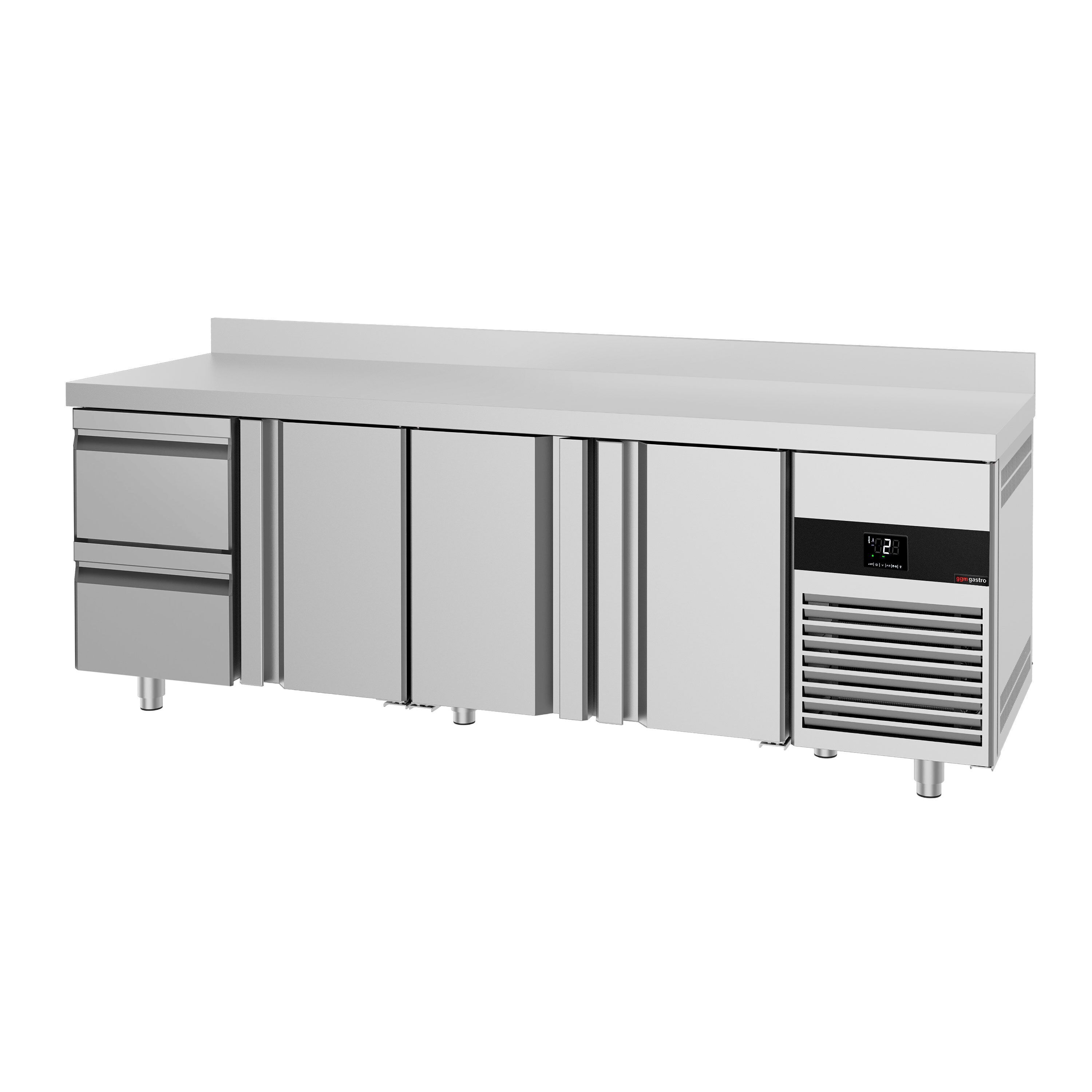 Table réfrigérée PREMIUM - 2330 x 700 mm - avec 3 portes - 2 tiroirs - avec dosseret