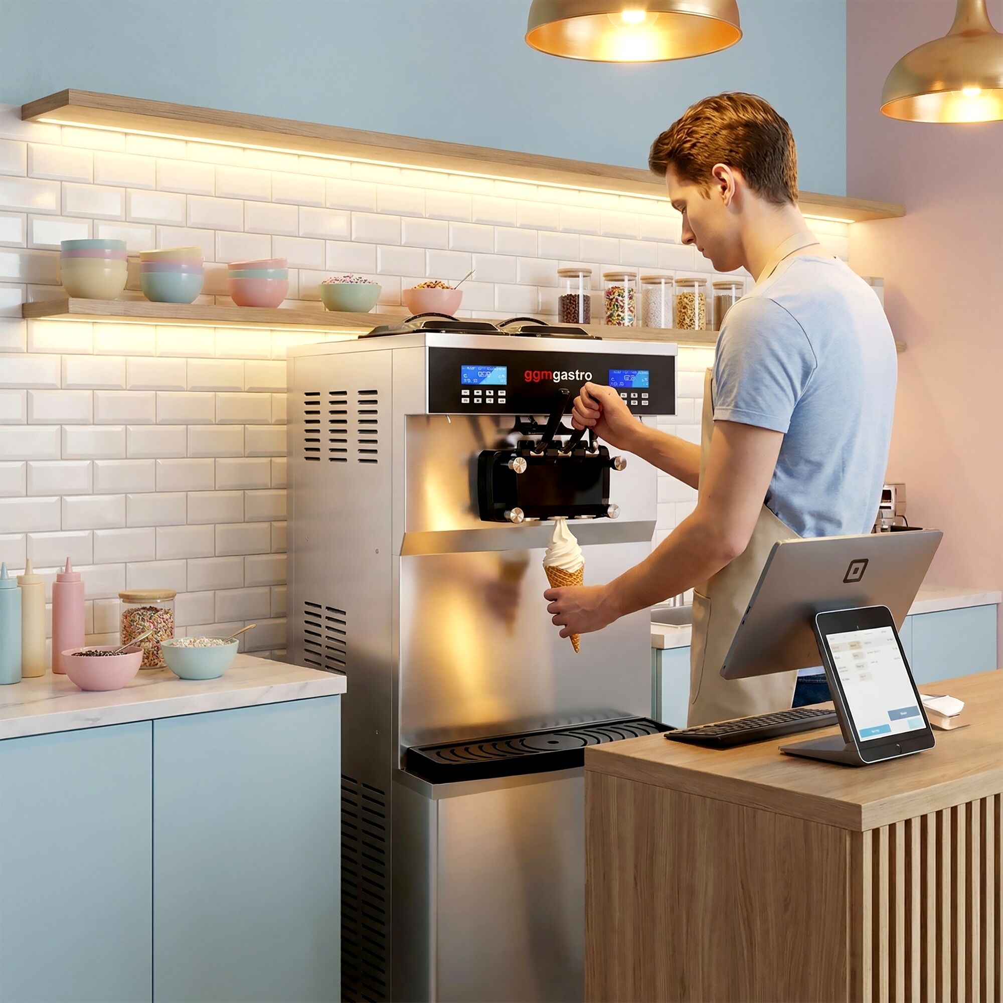 Machine à glace à l’italienne - 36L/h - 3,8kW - 3 parfums (2 + panaché) - Sur pied