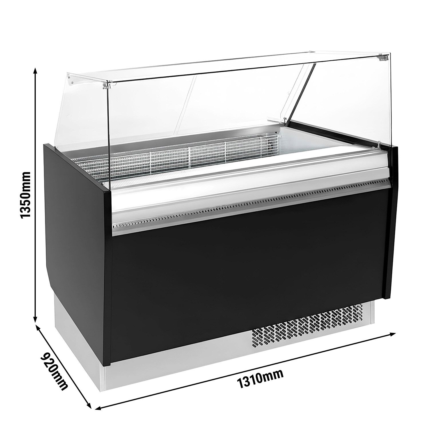 Vitrine à glace LEVI – 1310 mm – refroidissement statique – pour 7+7 bacs à glace de 5 litres – Noir