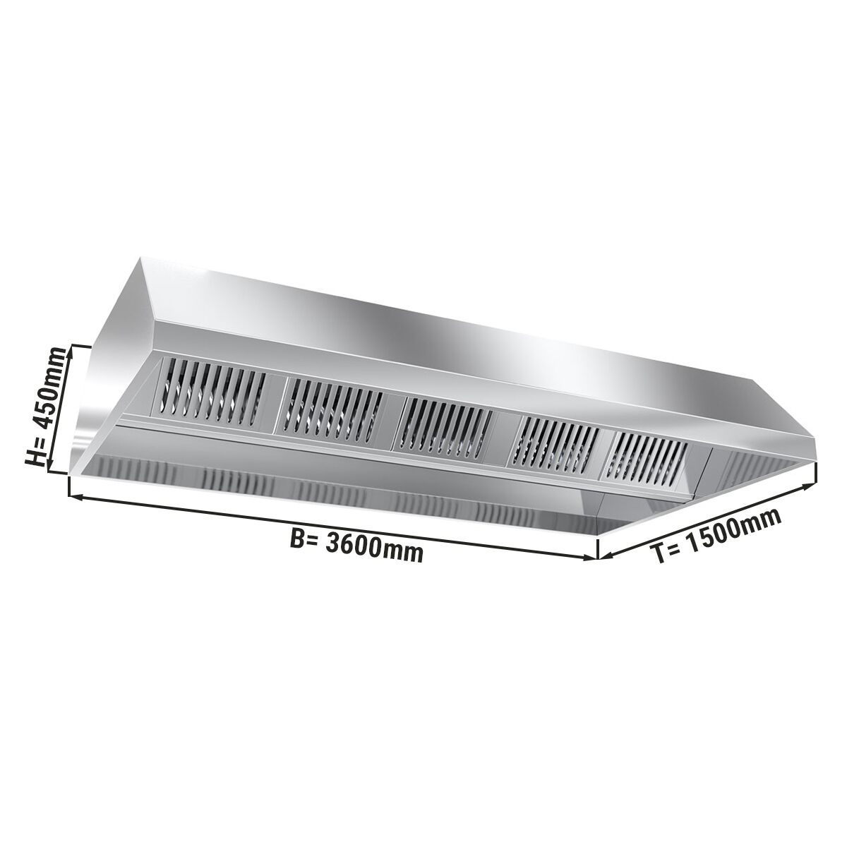 Hotte de plafond - 3600 mm - avec filtre & lampe