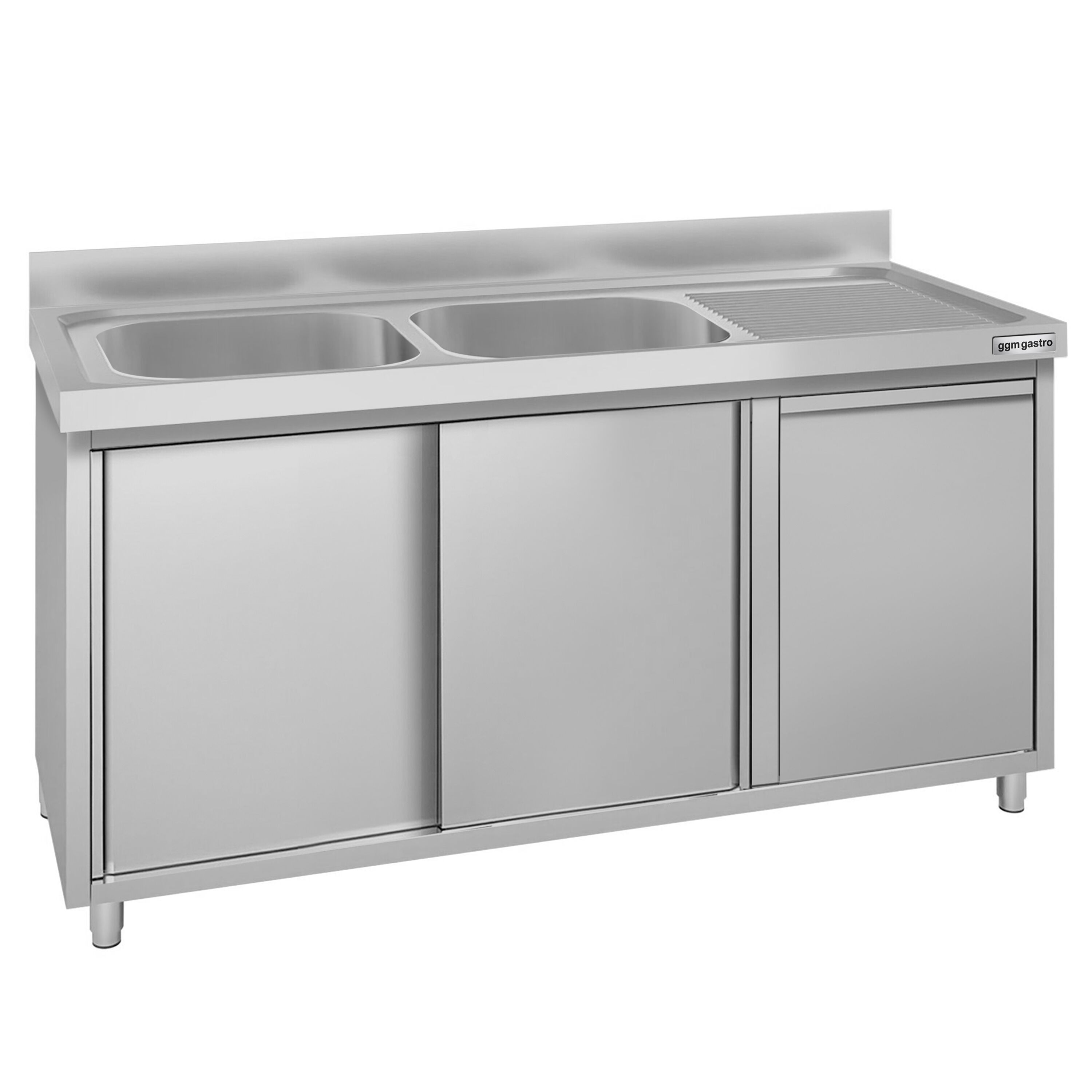 Meuble évier ECO - 1400 x 600 mm - avec poubelle & 2 bacs à gauche