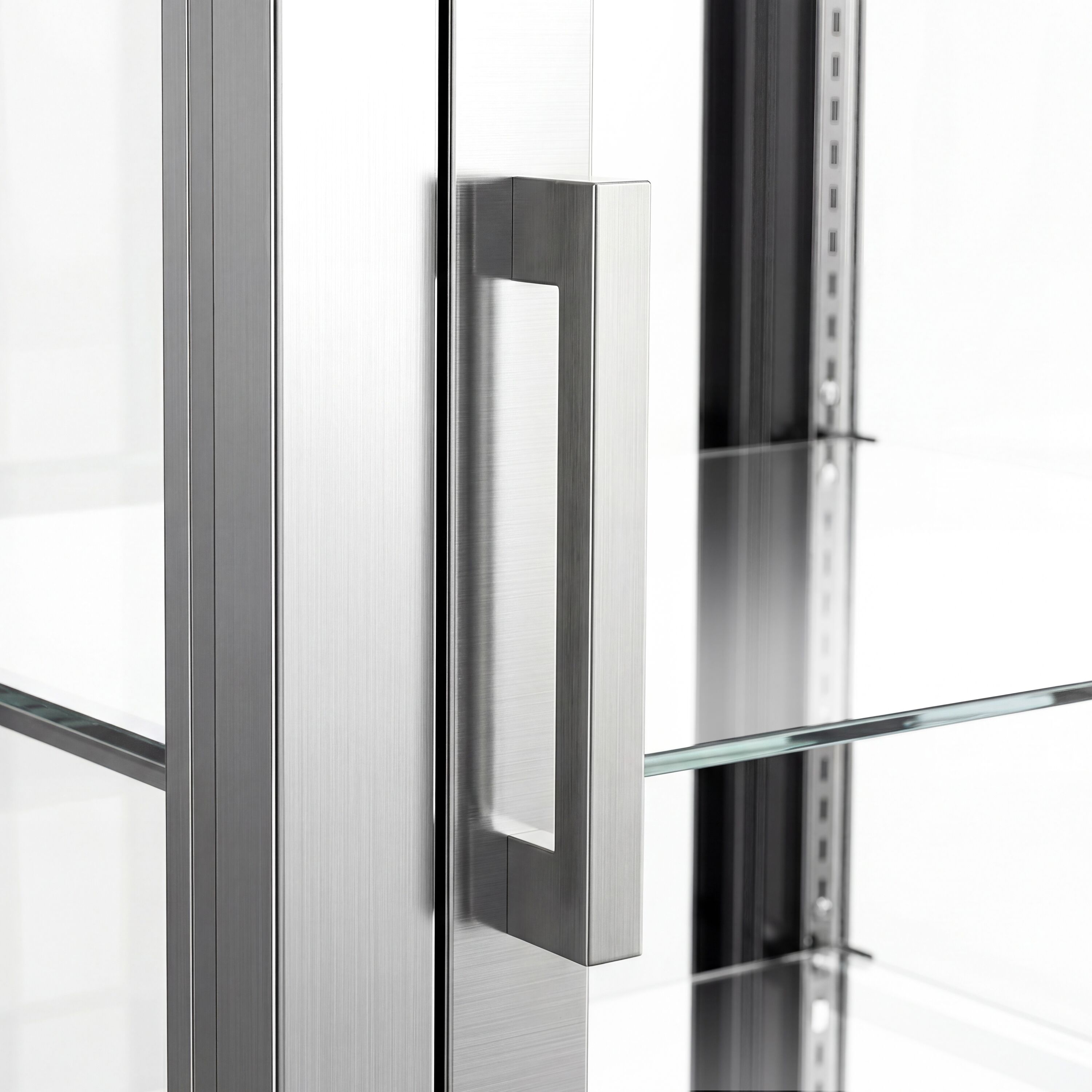 Vitrine réfrigérée 4 faces vitrées / Vitrine panoramique – 440 litres – 1 porte en verre – 5 étagères – Argent